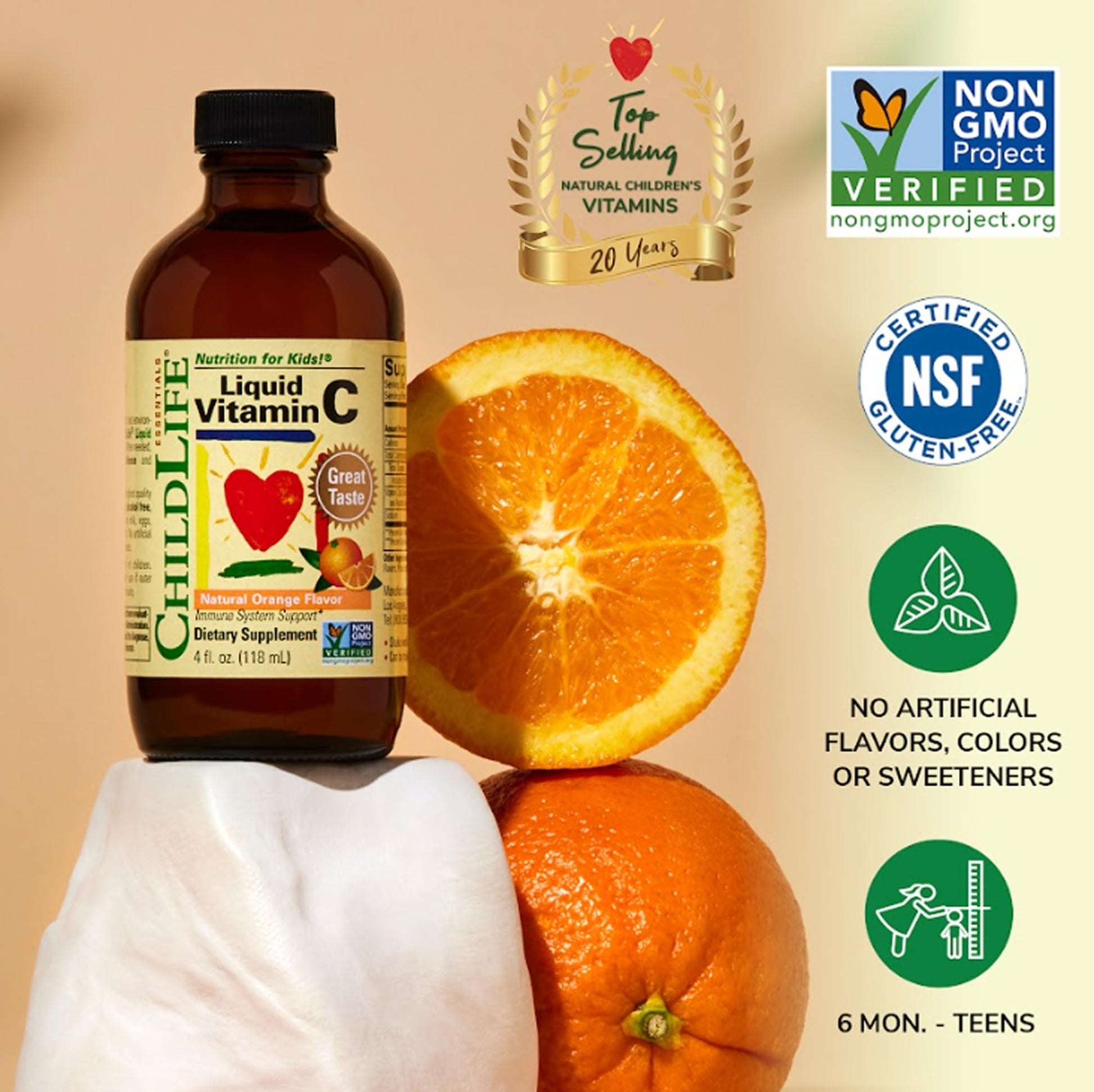 CHILDLIFE ESSENTIALS Liquid Vitamin C - Pure Vitamin C Liquid Supplement for Kids, Toddlers, & Babies, Immune System Support, Natural Orange Flavor, 4 Fl Oz (Pack of 1) - Medaid International