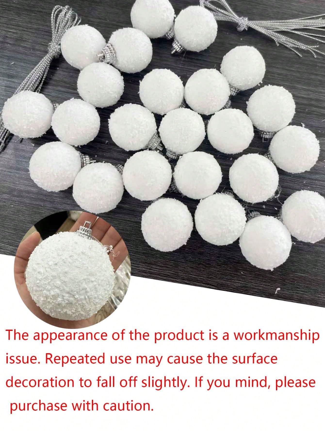 6pcsChristmas White Flocked Ball Ornaments, Snowy Textured Baubles for Tree Decor, Holiday Wreaths, Party & Gift Wrap, Infuse Winter Charm into Christmas Decorations - Medaid International
