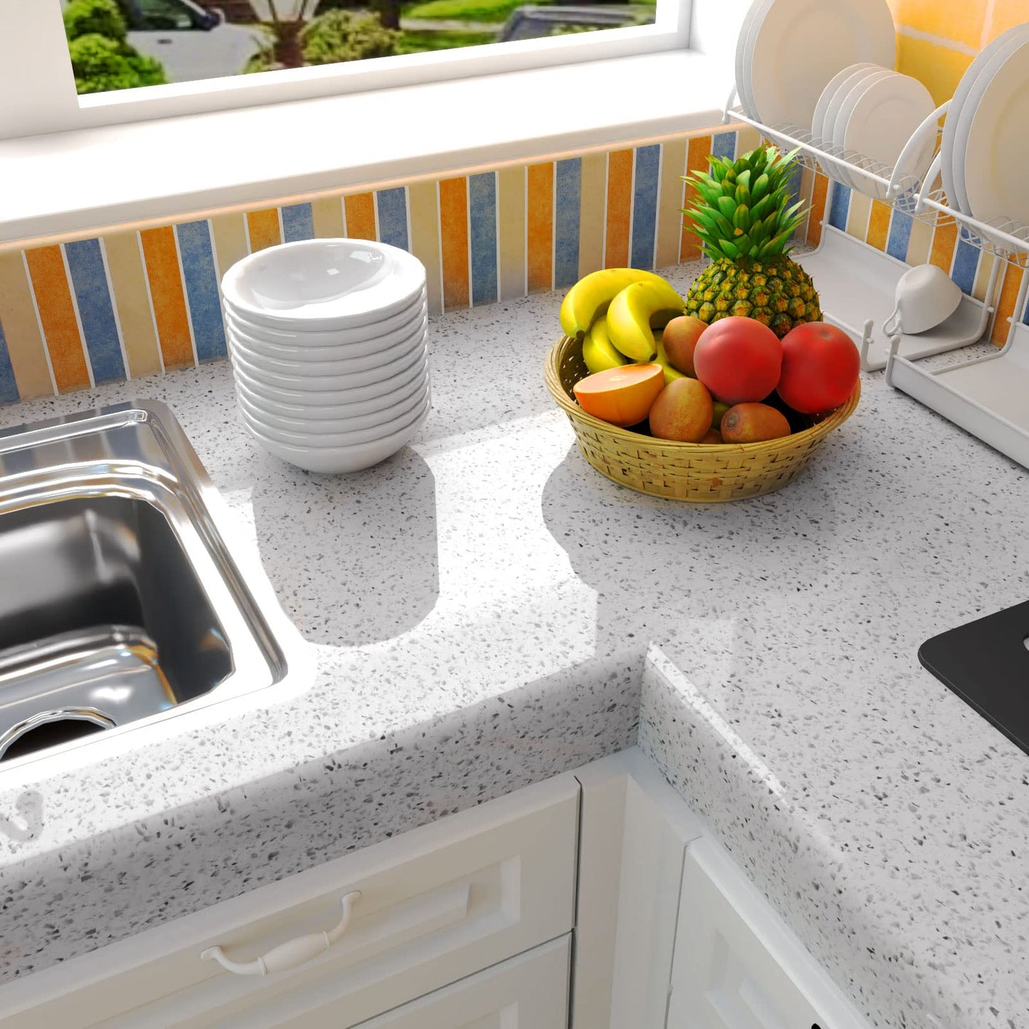 MelunMer White Glossy Marble Contact Paper for Countertops 118”×15.7” Self Adhesive Removable Wallpaper Granite Peel and Stick Wallpaper for Bathroom/Kitchen/Cabinets Waterproof Easy to Clean - Medaid International