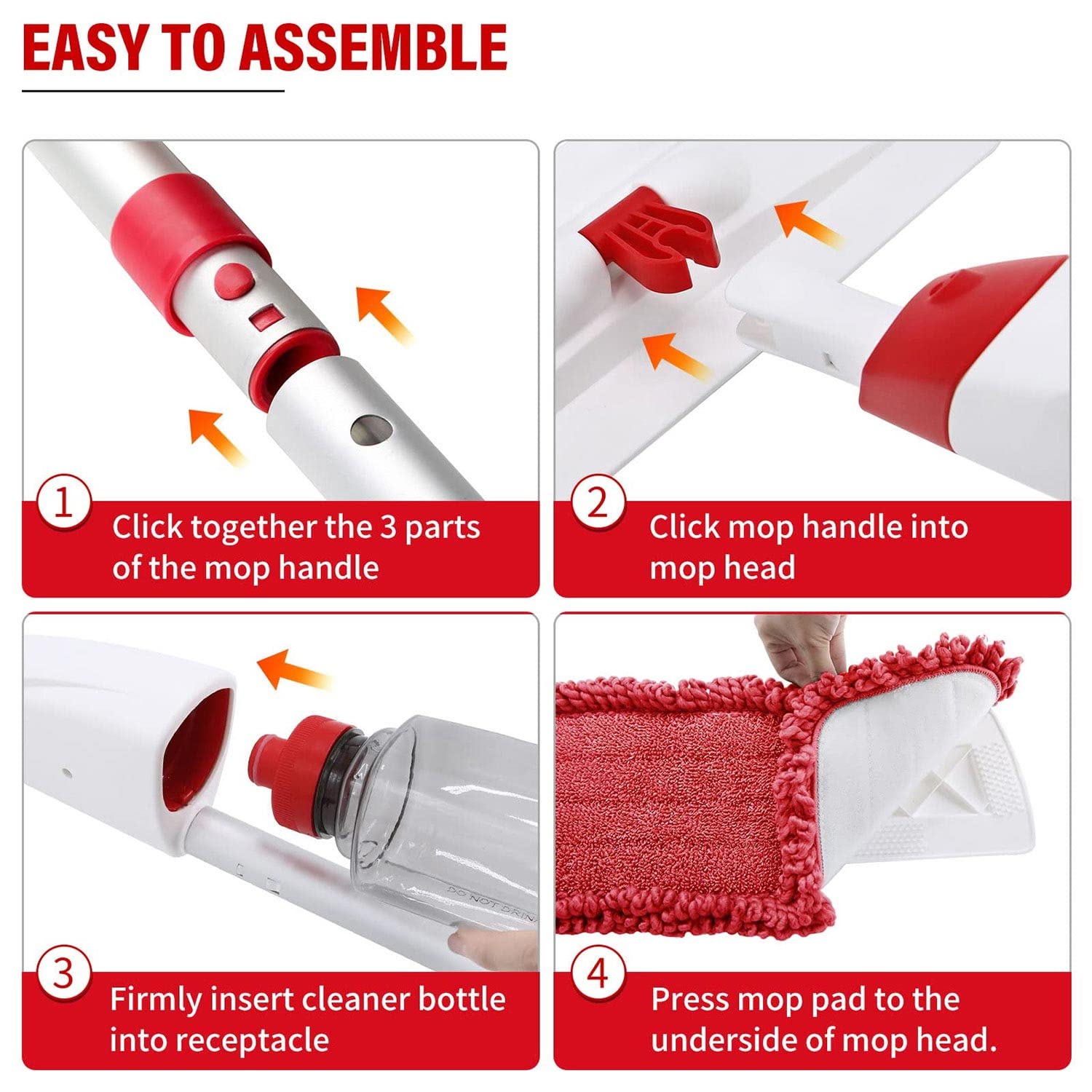 Spray Mops for Floor Cleaning, Microfiber Spray Cleaning Mop Kit with 3 Reusable Washable Pads 700ML Refillable Bottle and Scrubber Flat Mop with 360 Degree Swivel Head for Hardwood Laminate - Medaid International