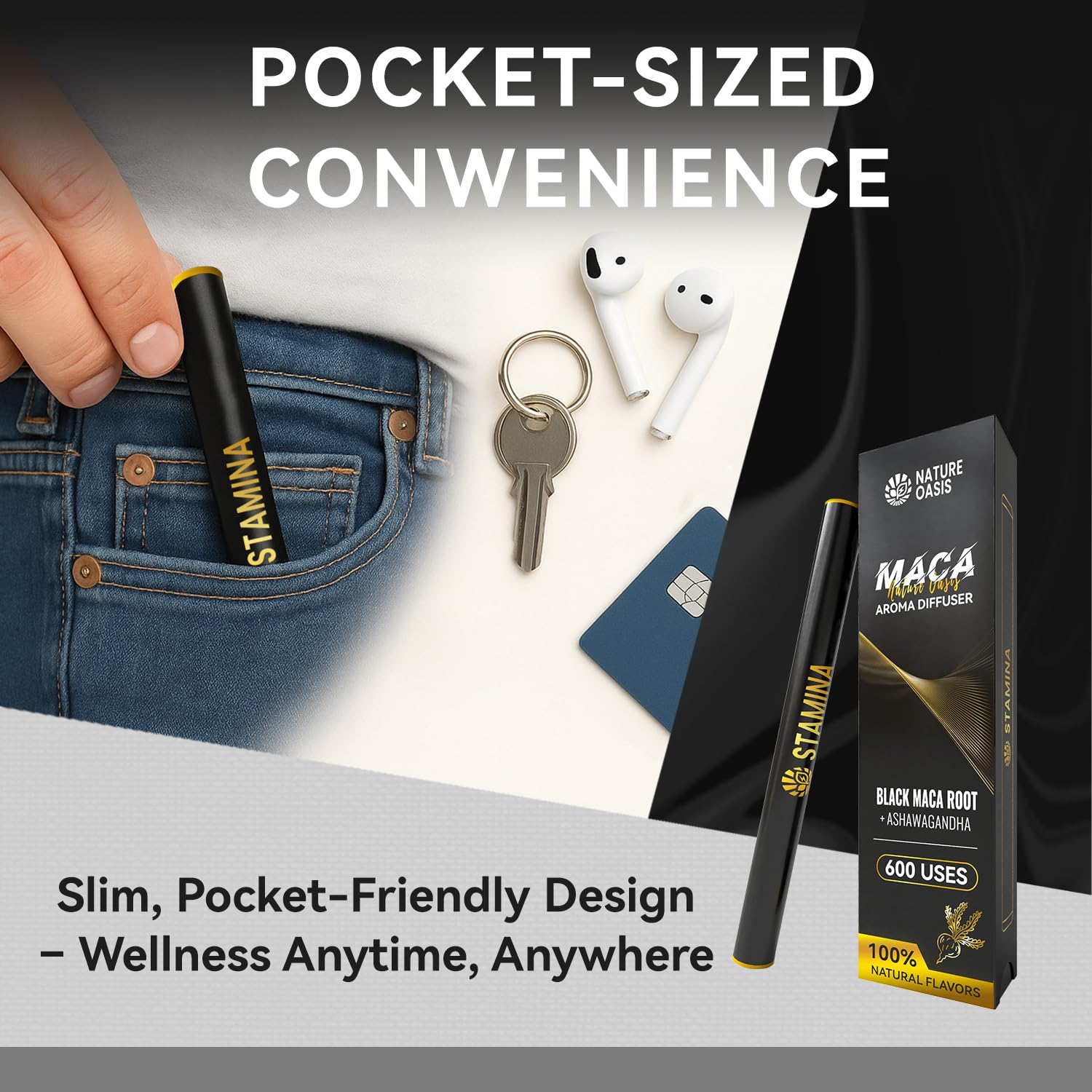 Maca Diffuser with Ashwagandha, Vitamin B12 & C, Natural Plant-Based Stamina Stick, Anxiety Pen, Alpha Pen for Daily Vitality & Endurance - Medaid International