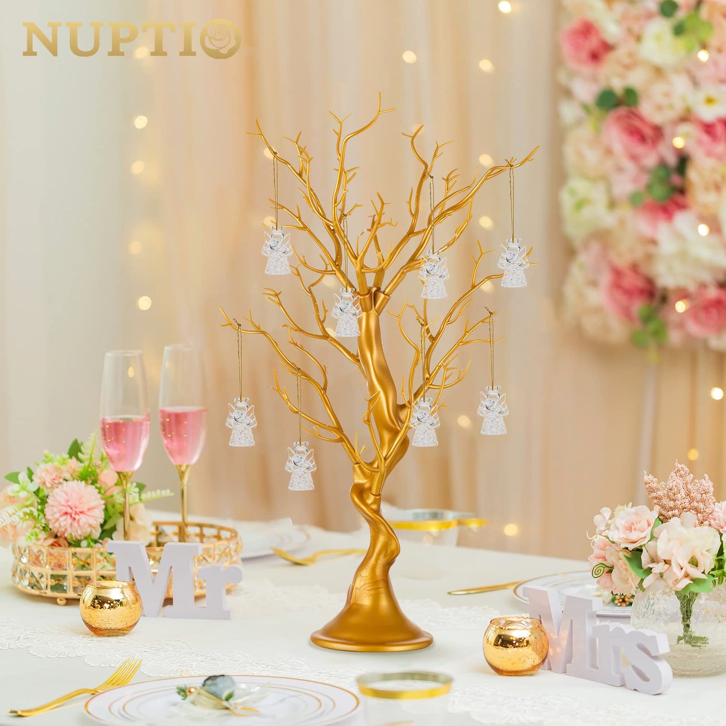 Nuptio Gold Christmas Tree Branch Artificial 22.8 inch Tall Manzanita Tree Centerpiece Wedding Centerpieces for Tables, Decorative Ornament Display Tree Branches for Decoration Weddings (1 Pc) - Medaid International