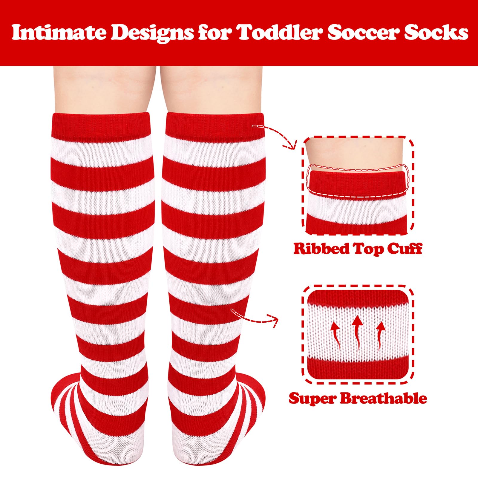 Sarfel Toddler Christmas Socks Kids Christmas Socks Toddler Halloween Sock Red and White Striped Sock Girls Christmas Stockings - Medaid International