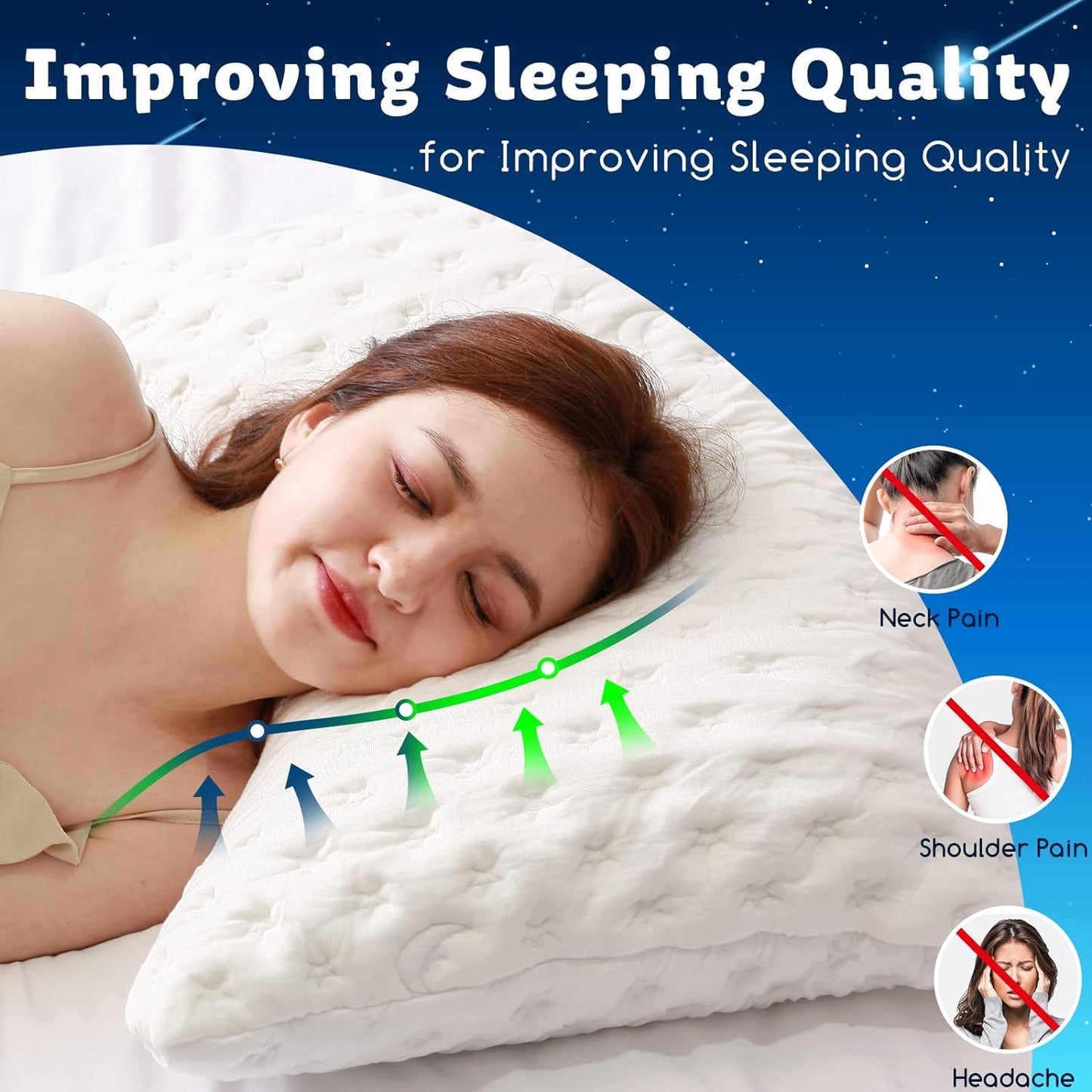 Cooling Side Sleeper Pillow for Neck and Shoulder Pain, Luxury Shredded Memory Foam Curved Bed Pillows for Sleeping Set of 1- Adjustable Queen Size- Washable Cover Crescent White - Medaid International