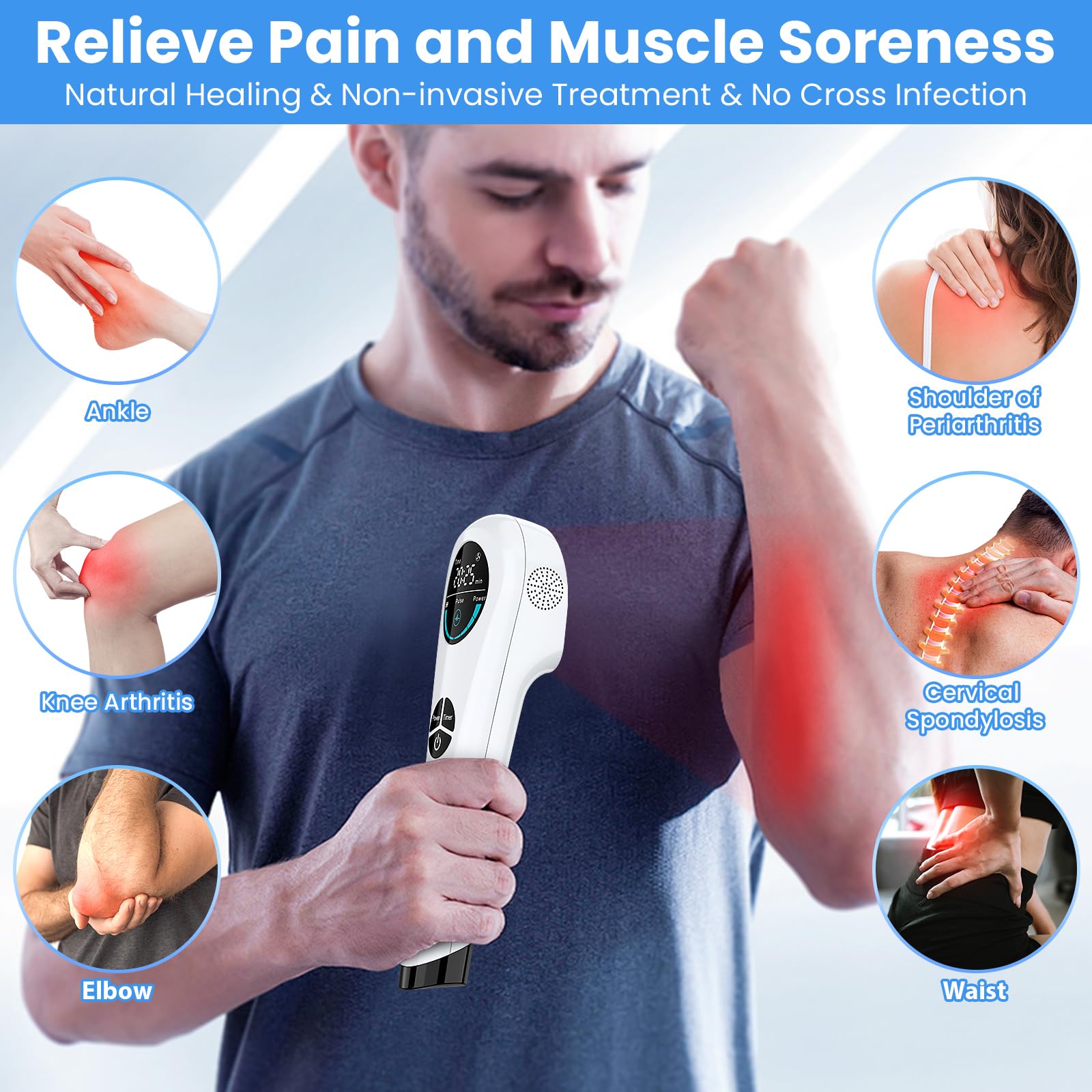 Cold Laser Therapy Device for Humans & Dogs, 4X 808nm Infrared Light & 14x 650nm Red Light Therapy Wand with Stand, Handheld Gentle Low Level Light Therapy Devices for Pain Relief, Joint, Muscles - Medaid International