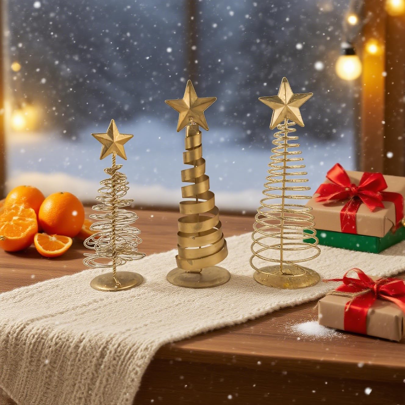 1PC Elegant Gold Spiral Christmas Tree Decor - Glittering Tabletop Trees with Star Toppers for Holiday Home & Office Festive Decorating, Golden, A - Medaid International