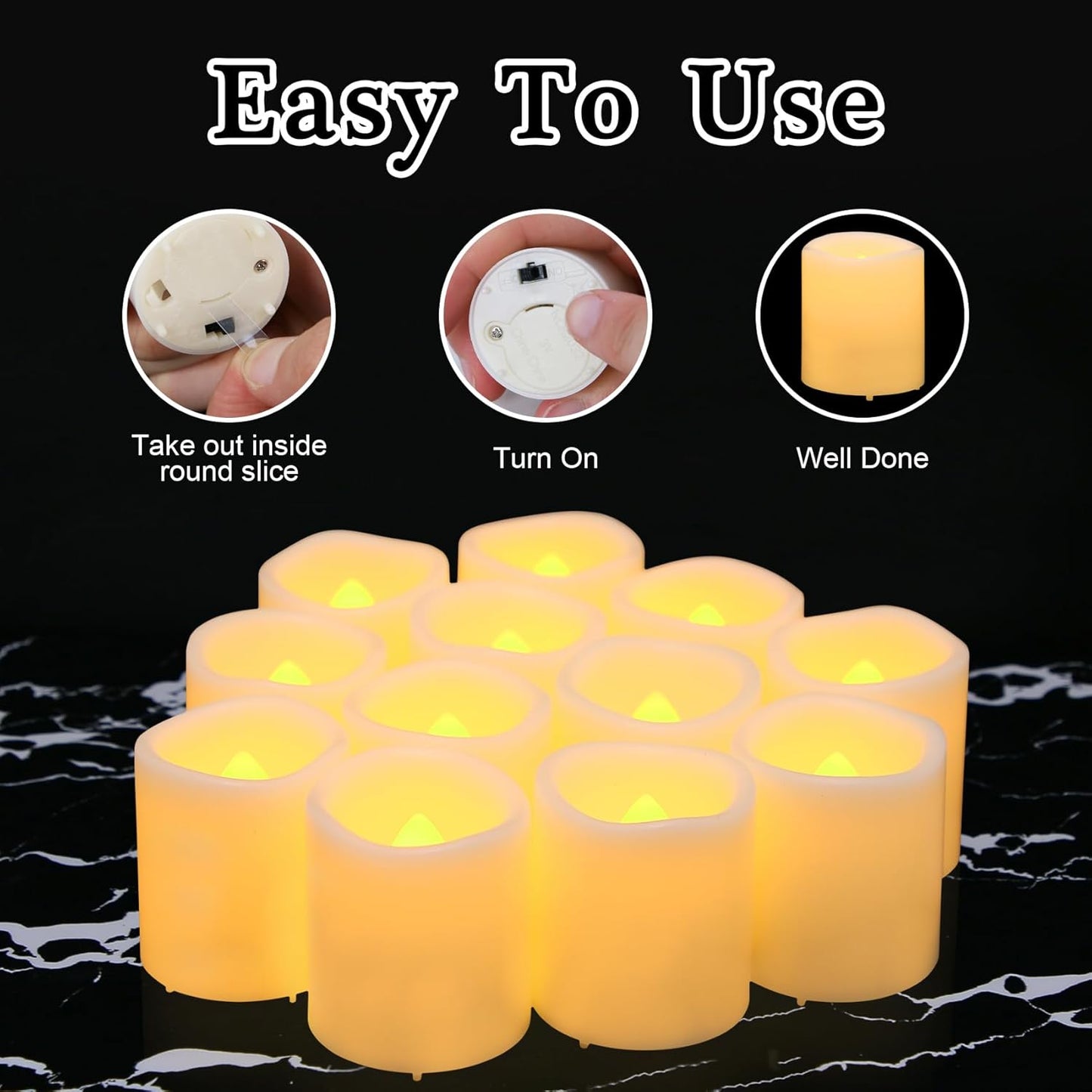 12 Pack Flameless LED Votive Candles with Timer, Battery Operated Flickering Electric Fake Tealights Candles for Weeding, Christmas, Home Decoration, Warm White, 1.5" x 1.7" - Medaid - Lebanon