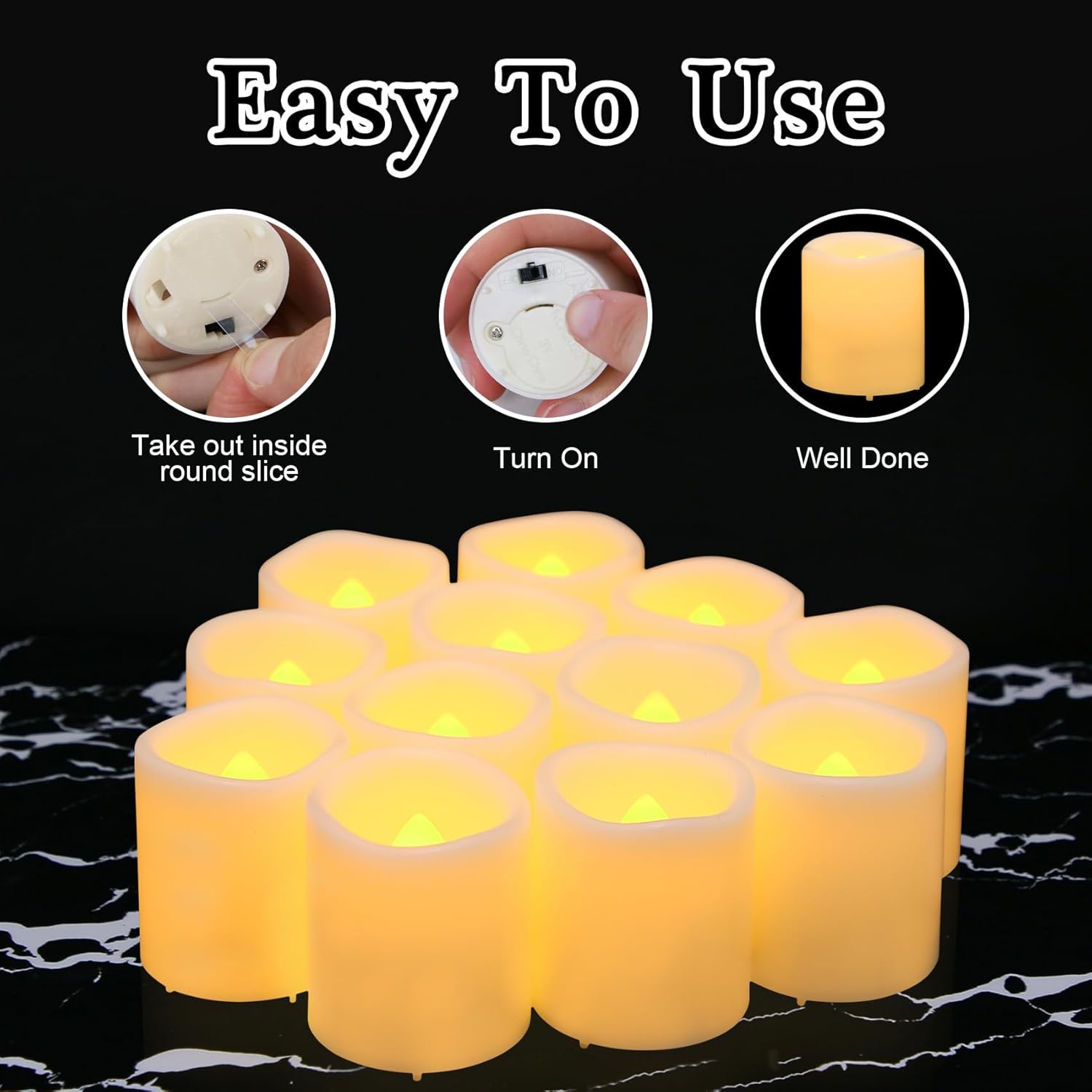 12 Pack Flameless LED Votive Candles with Timer, Battery Operated Flickering Electric Fake Tealights Candles for Weeding, Christmas, Home Decoration, Warm White, 1.5" x 1.7" - Medaid - Lebanon