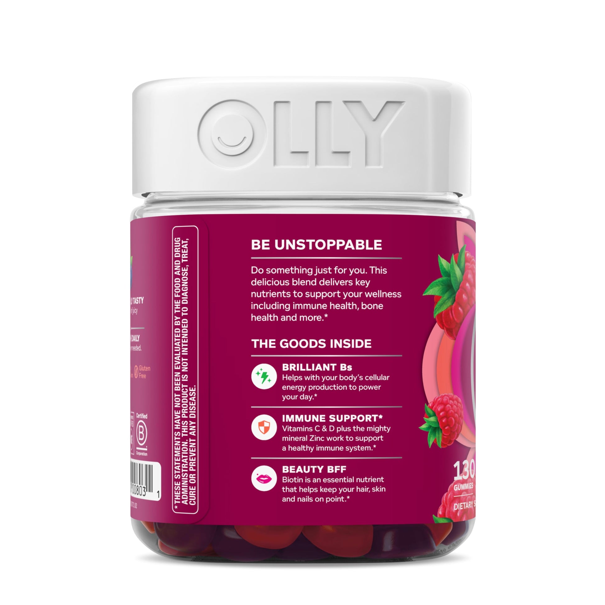 OLLY Women's Daily Multivitamin Gummy, Vitamins A, D, C, E, Biotin, Folic Acid, Adult Chewable Vitamin, Berry Flavor, 65 Day Supply - 130 Count - Medaid International