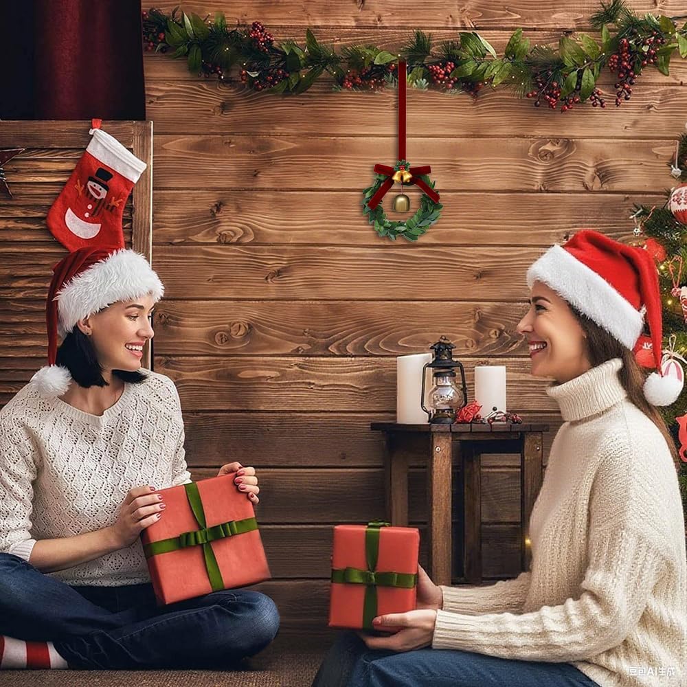 Christmas Bell Wreath Ornament, Festive Jingle Bell Wreath for Christmas Tree Decoration, Hanging Ornament for Home Party Xmas Tree Decor,Green Leaf Bell - Medaid International