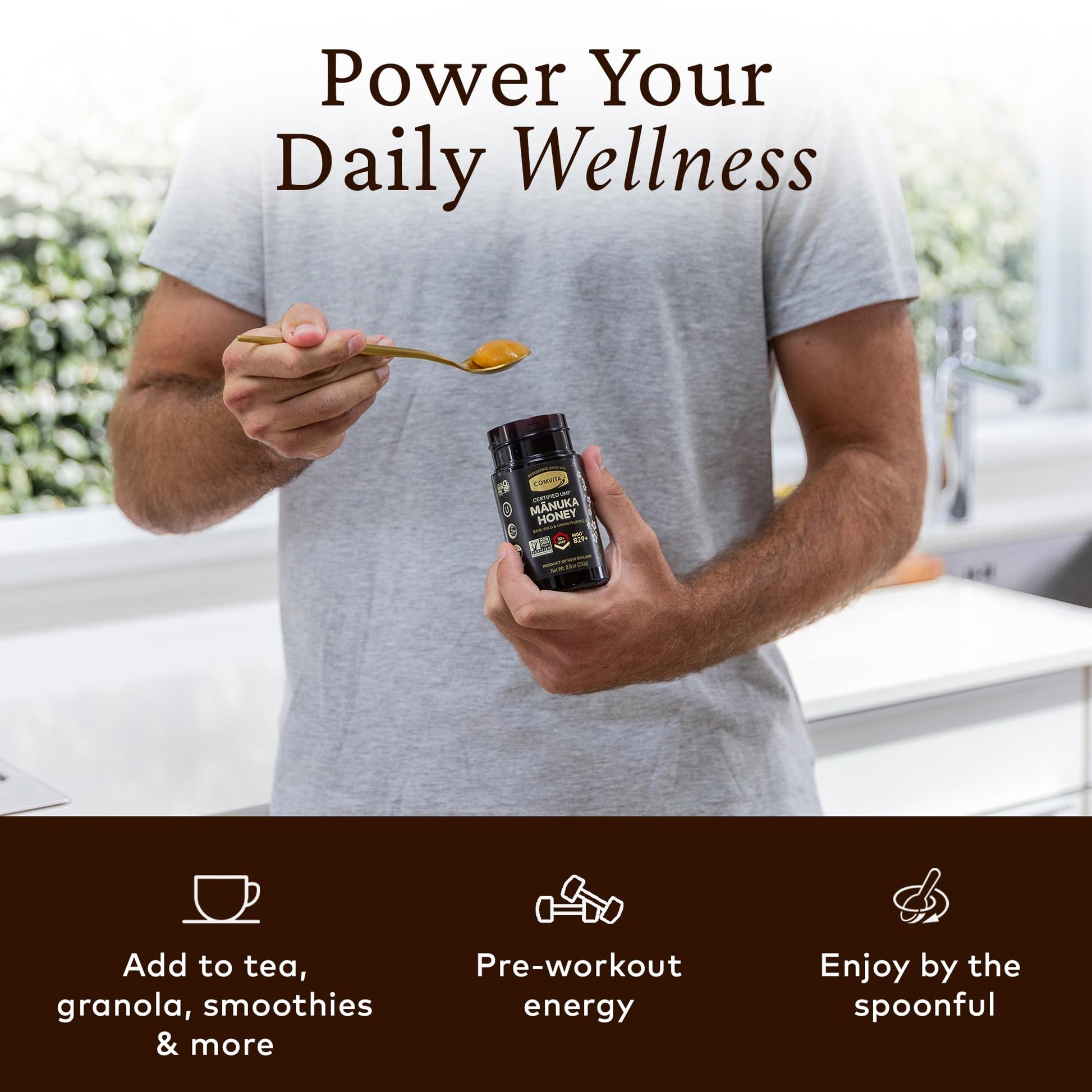 Comvita Manuka Honey UMF 20+ (MGO 829+) - Raw Manuka Honey New Zealand, Pure & Unpasteurized, Superfood for Immune Health, Use in Tea, Wild, Monofloral, Non-GMO - 250g (8.8 oz) - Medaid International