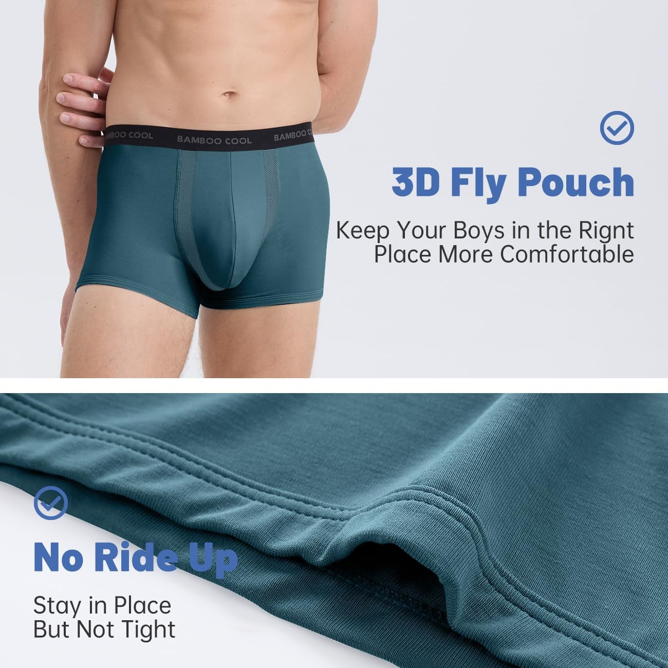 BAMBOO COOL Men's Cooling Trunks with U-Mesh Vent - Breathable Viscose, Tag-Free, Anti Ride-Up Underwear for Men - Medaid International