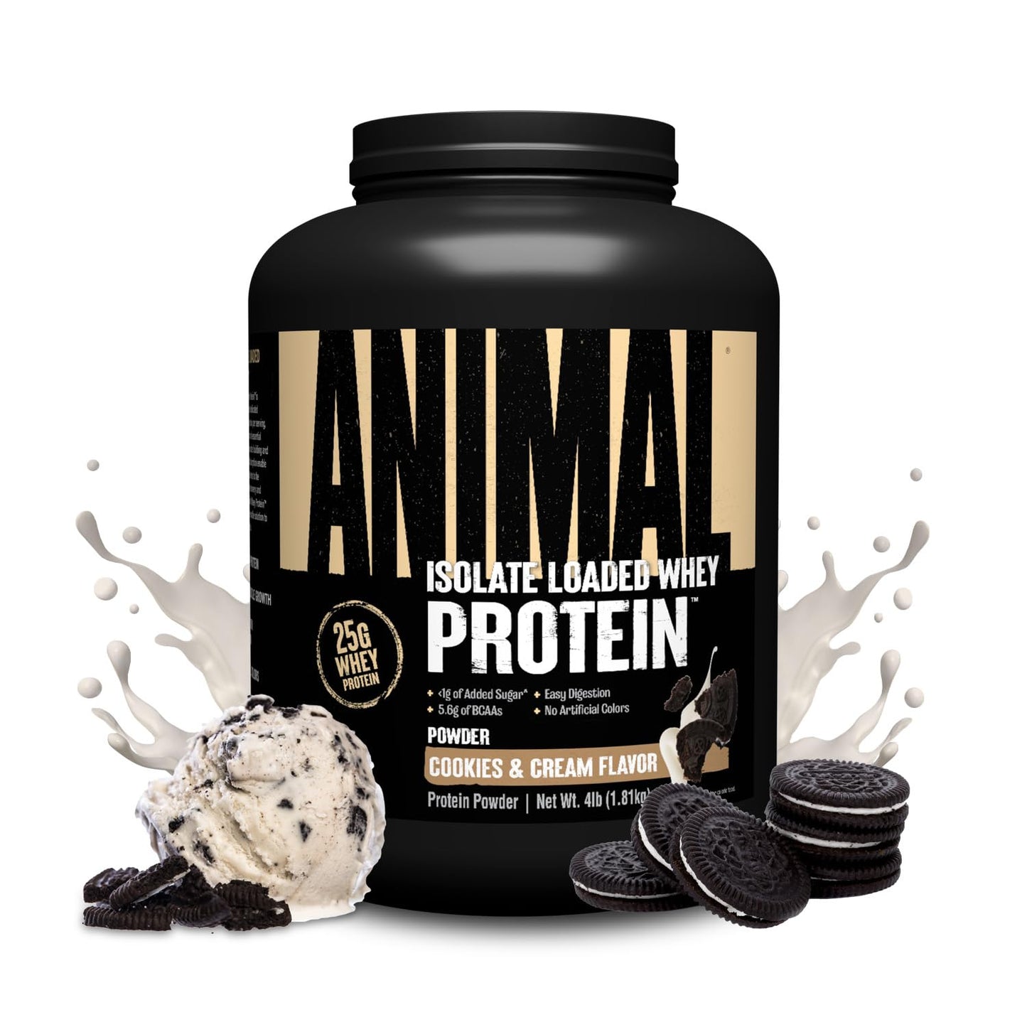 Animal Whey Isolate Protein Powder - Loaded for Pre & Post Workout Muscle Builder and Recovery with Digestive Enzymes for Men & Women - 25g Protein, Great Taste, Low Sugar - Cookies & Cream 4 lbs - Medaid International