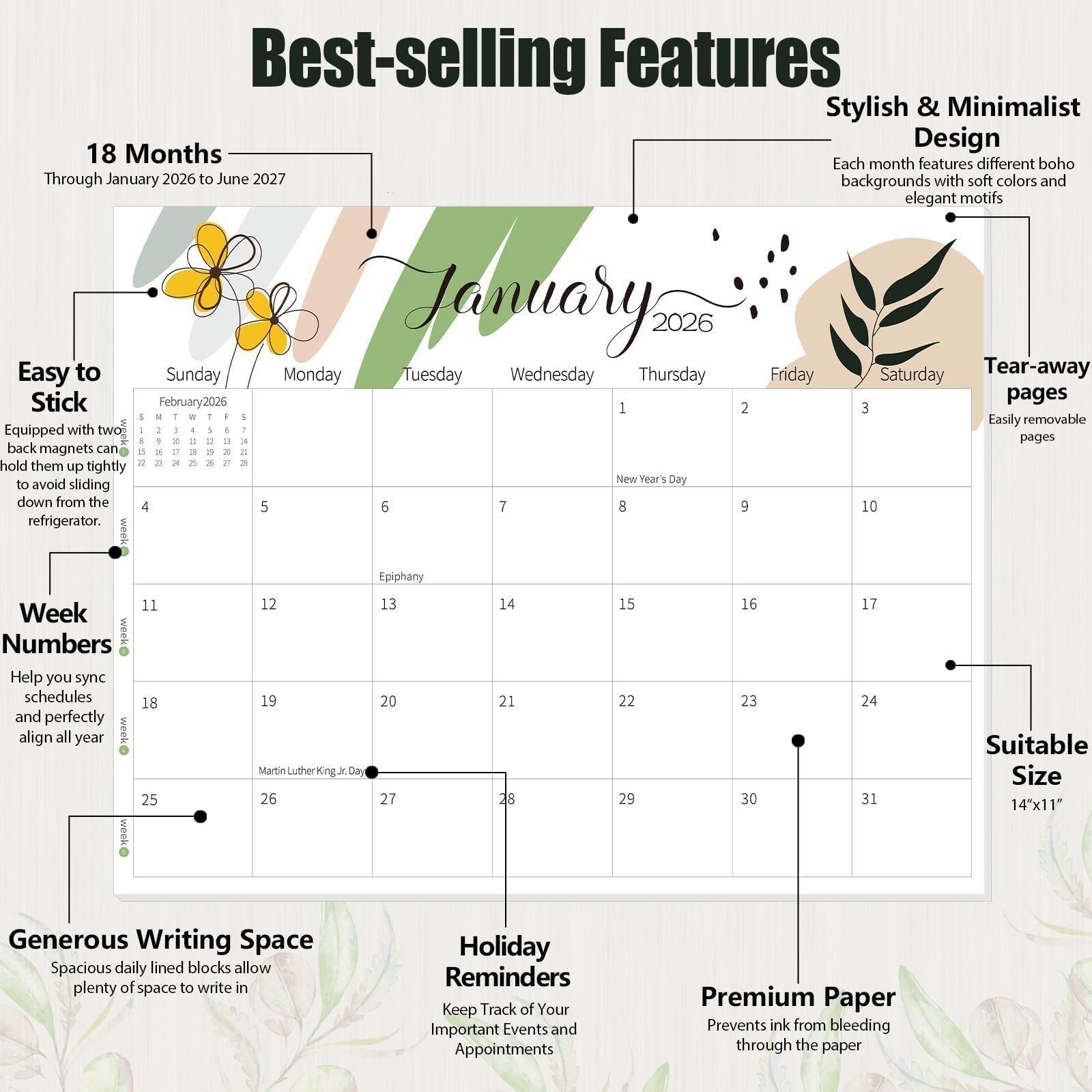 GuassLee Magnetic Calendar 2026-2027 - Magnetic Calendar for Fridge 11 x 14 Inches, Runs from Jan. 2026 to Jun.2027, 18 Monthly Planner for Easy Planning and Organizing - Medaid International