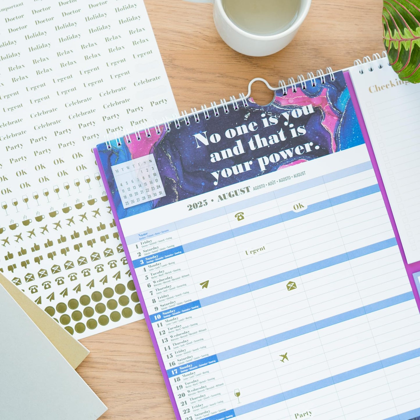 2025 Glitter Wall Calendar - Family Monthly Planner Calendar: Includes Sticky Notes, Stickers and Pen | Weekly Organizer (16 Months) - Medaid International