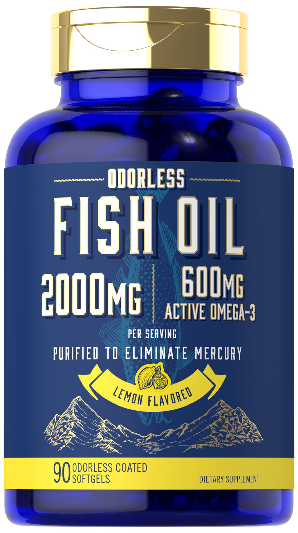 Carlyle Fish Oil 2000mg | 600mg Omega 3 Supplement for Men & Women | 90 Odorless Softgels | Lemon Flavored | Non-GMO and Gluten Free - Medaid International
