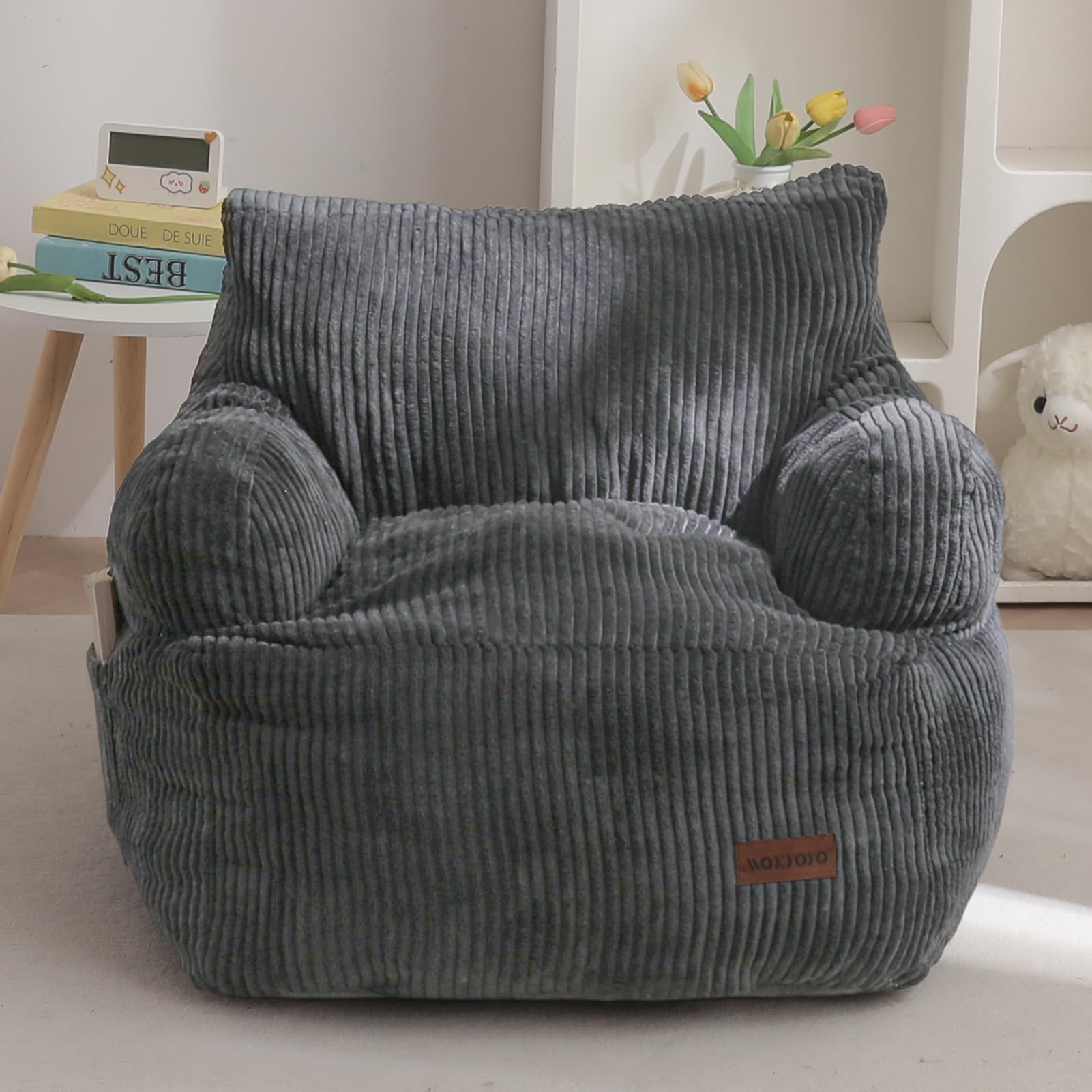 MAXYOYO Kids Bean Bag Chair, Stuffed Toddler Bean Bag Sofa with Filler Bean Bag Chair for Boys and Girls, Lazy Sofa with Pocket Floor Chair for Gaming, Reading, Dark Grey - Medaid International