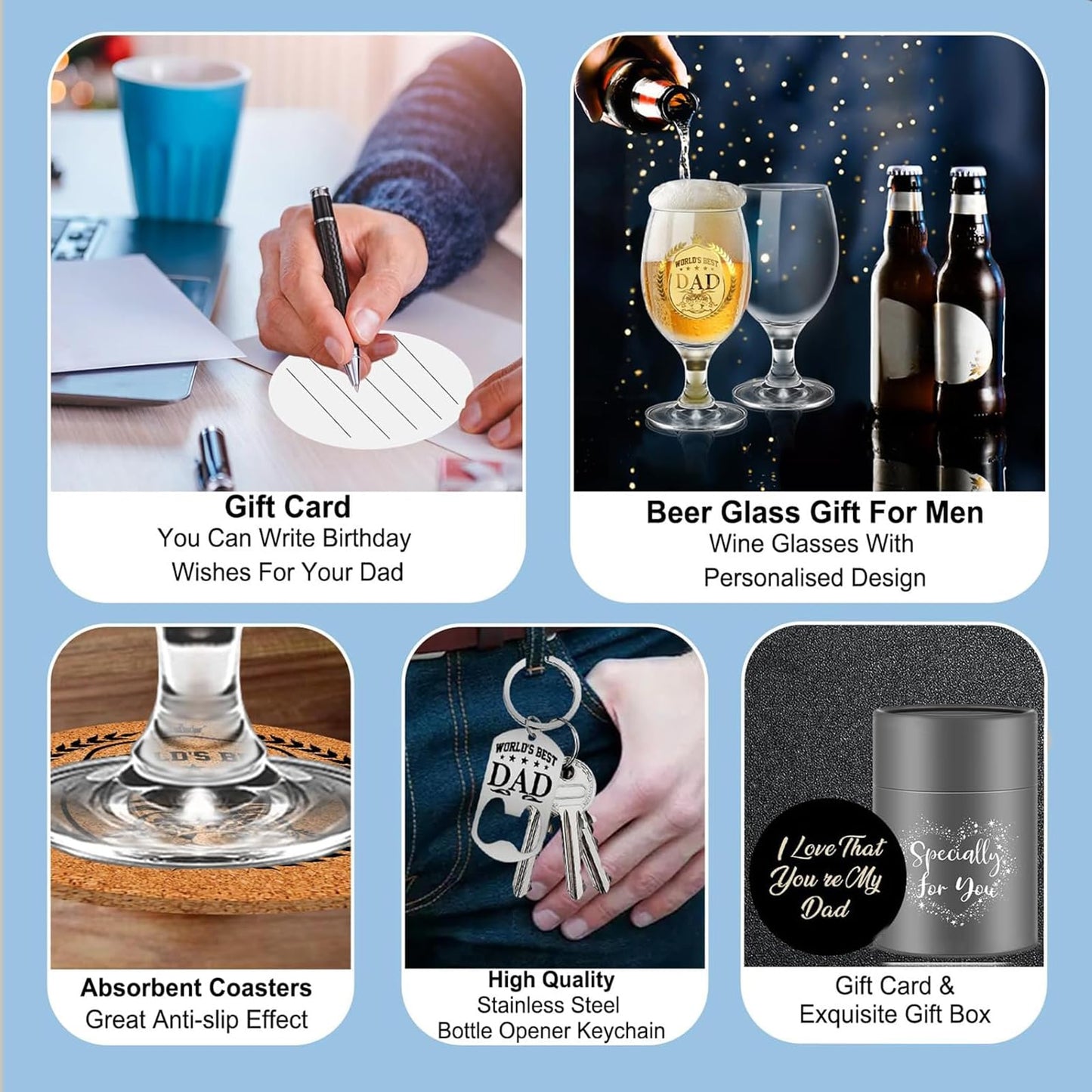 Yalucky Gifts for Dad Beer Glasses Presents for Dad Gifts from Daughter Son Father's Day Gifts Daddy Christmas Birthday Gifts for Men Dad Birthday Gifts Mens Gift Set - Medaid International