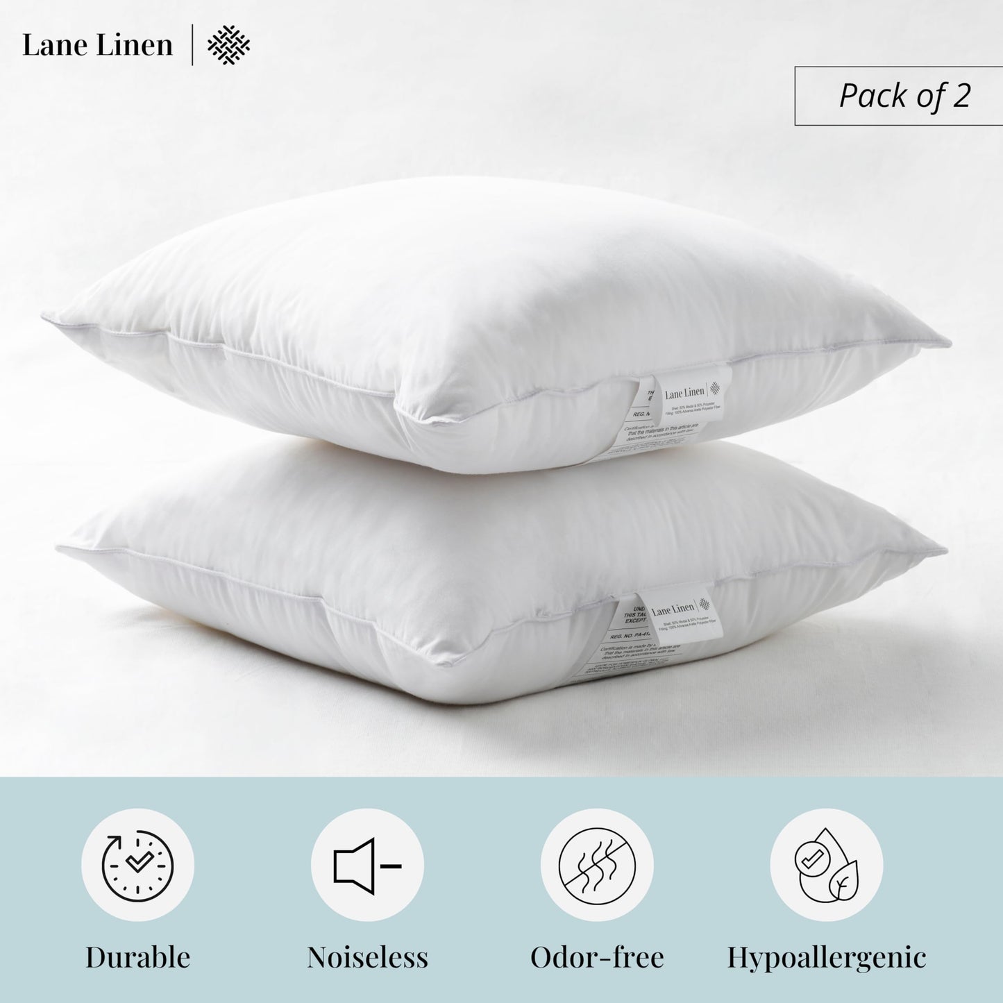 LANE LINEN 22x22 Pillow Insert - Pack of 2 White Decorative Pillow for Sofa Bed, Fluffy Inserts for Throw Pillows Covers for Bed,Euro Couch Pillows for Living Room - Medaid International