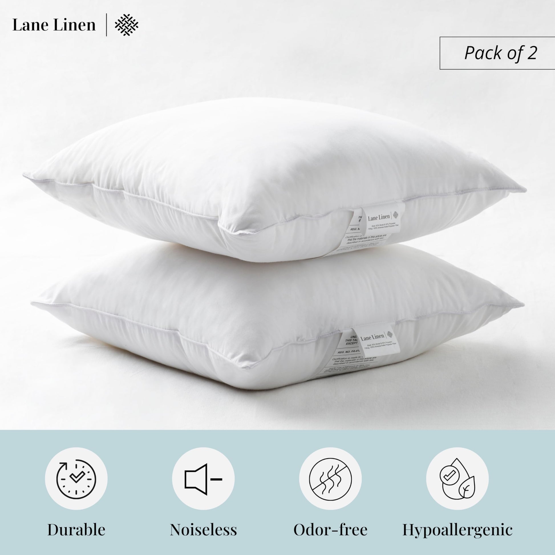LANE LINEN 22x22 Pillow Insert - Pack of 2 White Decorative Pillow for Sofa Bed, Fluffy Inserts for Throw Pillows Covers for Bed,Euro Couch Pillows for Living Room - Medaid International