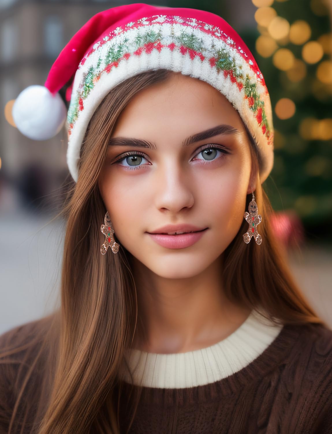 Christmas Gingerbread Man Glitter Gold Acrylic Earrings Charm Dangle Drop Earrings Resin Fashion Statement Holiday Xmas Party Dress Outfits Decor for Women - Medaid International