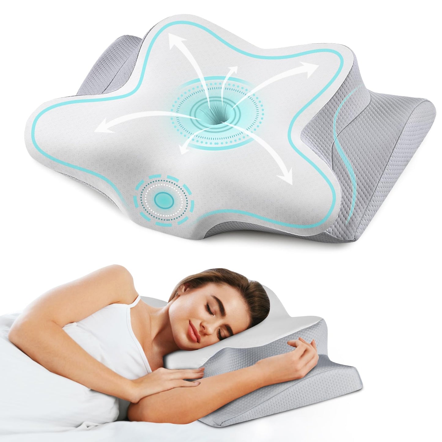 Cervical Neck Pillow for Pain Relief - Cooling Side Sleeper Pillow for Sleeping, Ergonomic Memory Foam Pillows for Neck Support, Contour Orthopedic Bed Pillow for Back Stomach Sleepers - Medaid International