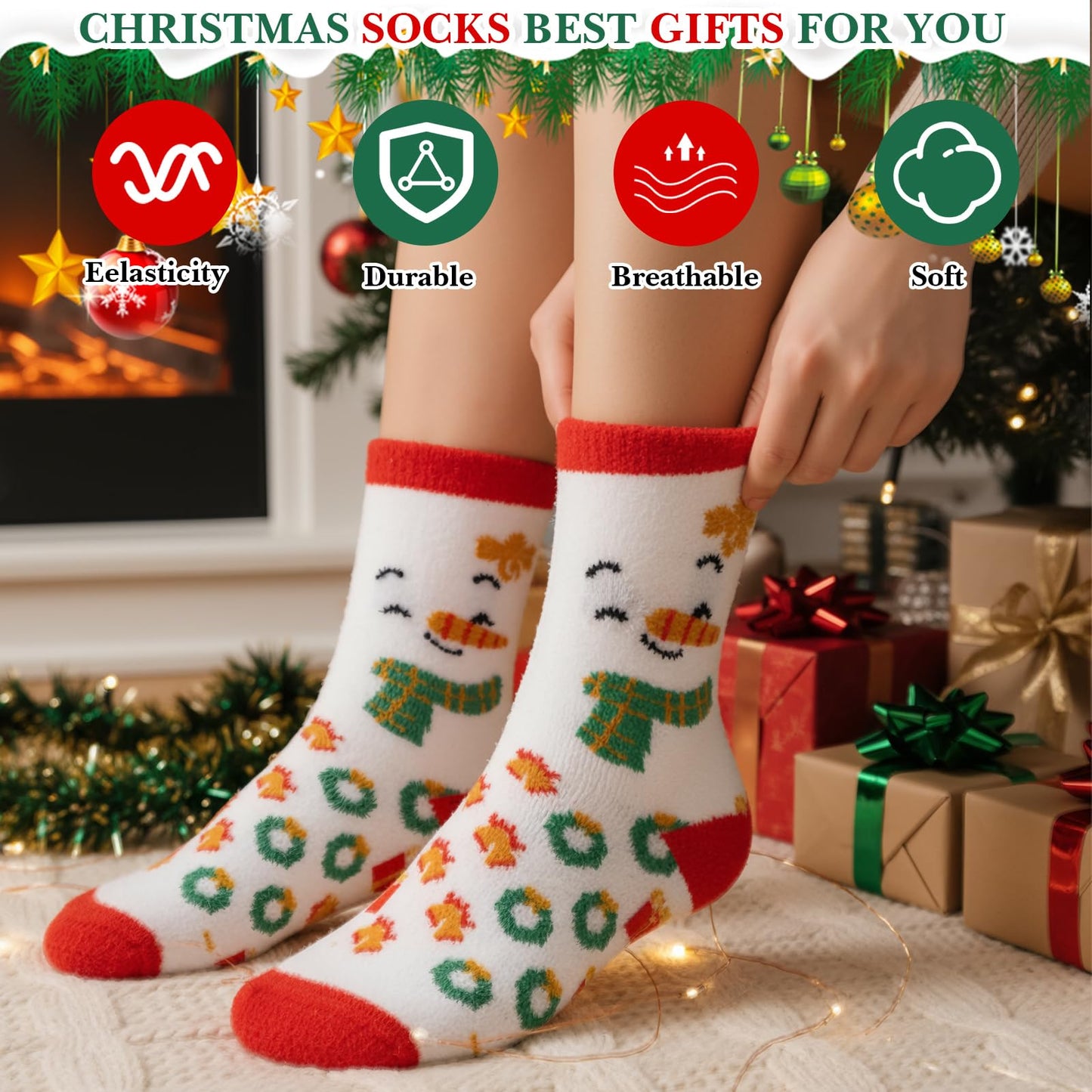 Cutecrop 20 Pairs Christmas Fuzzy Socks Bulk for Women Xmas Fluffy Winter Socks Warm Slipper for Gifts Family Adults - Medaid International