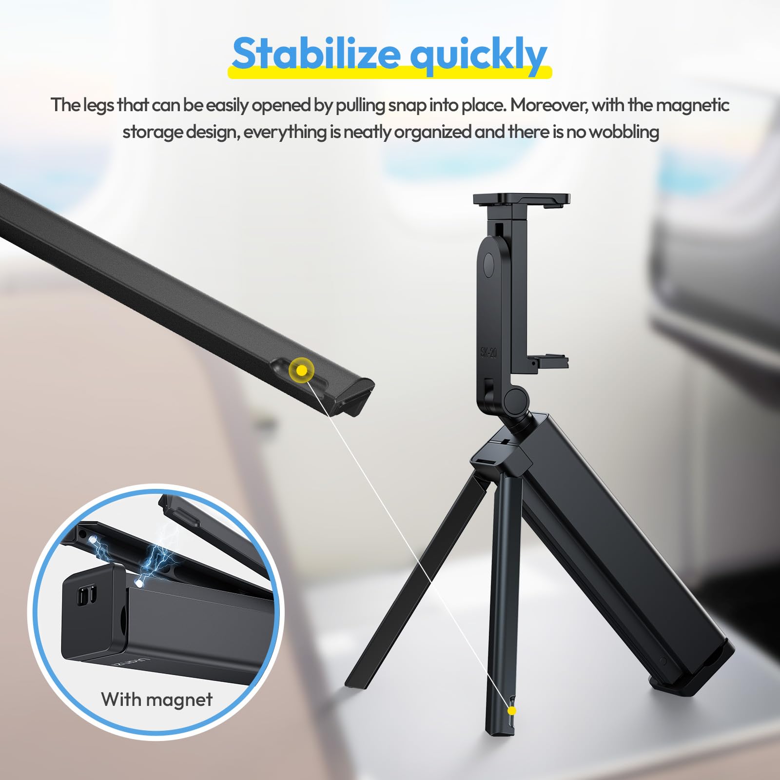 ULANZI SK-20 Travel Essentials Airplane Phone Holder, Phone Tripod 360° Rotation,Travel Must Have Handsfree Cellphone Stand for Desk,Flight Essential Universal Adjustable Stand for Train Table - Medaid International