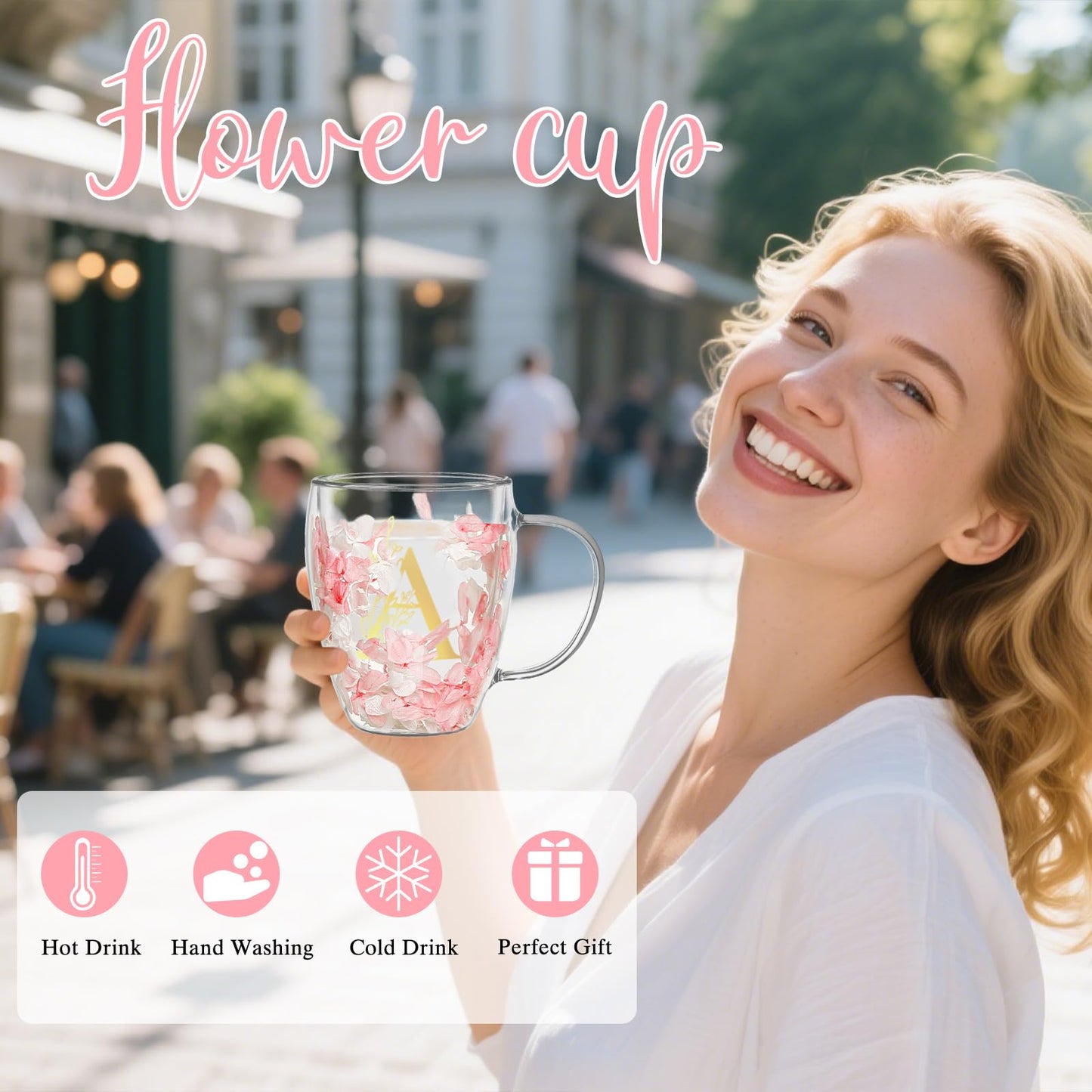 Personalized Gift for Women Cute Monogrammed Double Wall Glass Coffee Mug Tea Cup with Spoon Customized Birthday Valentine Mother's Day Christmas Gift for Mom Wife Friends Sister Coworker(Letter A) - Medaid International