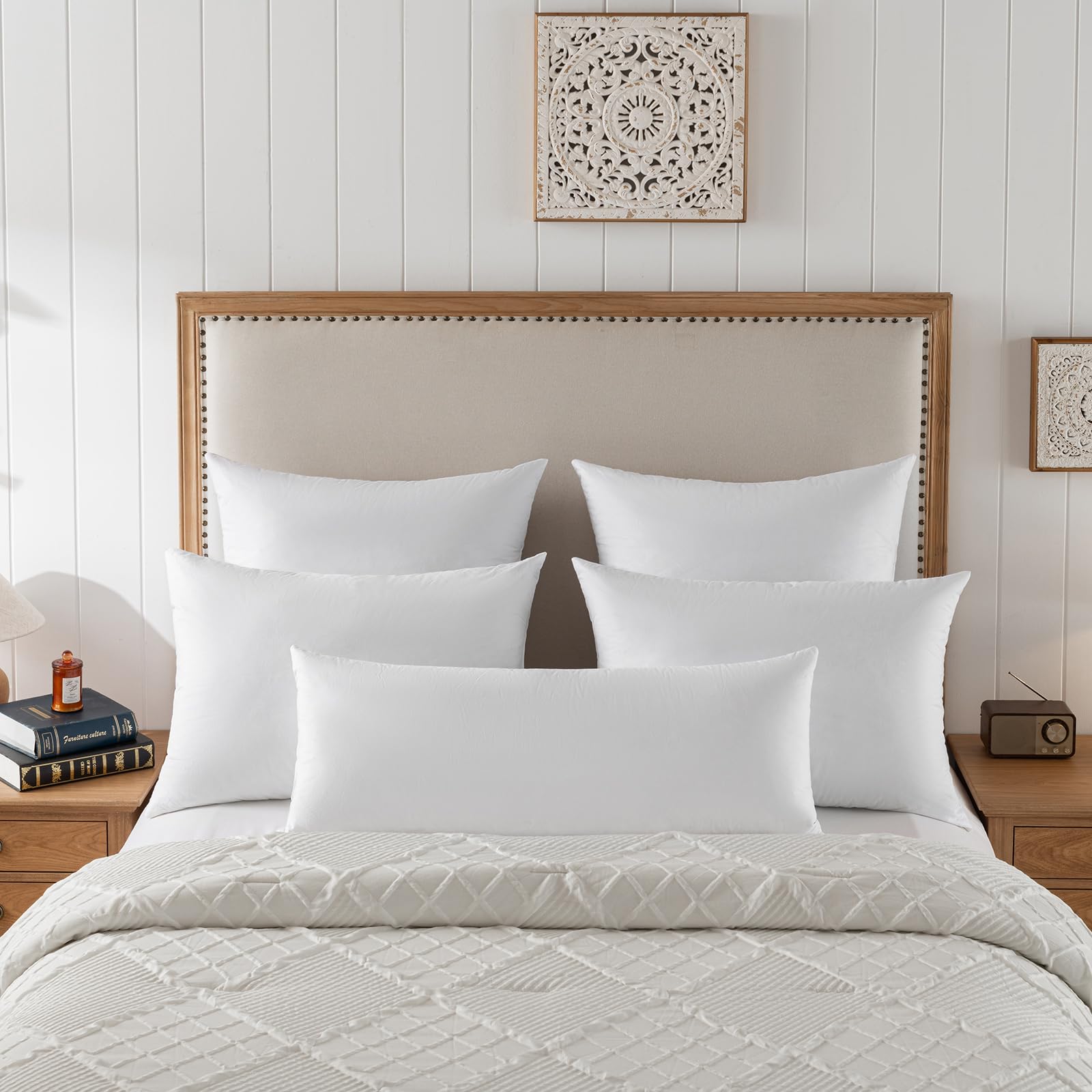 basic home 18x18 Decorative Throw Pillow Inserts-Down Feather Pillow Inserts-Square-Cotton Fabric-Set of 2-White. - Medaid International