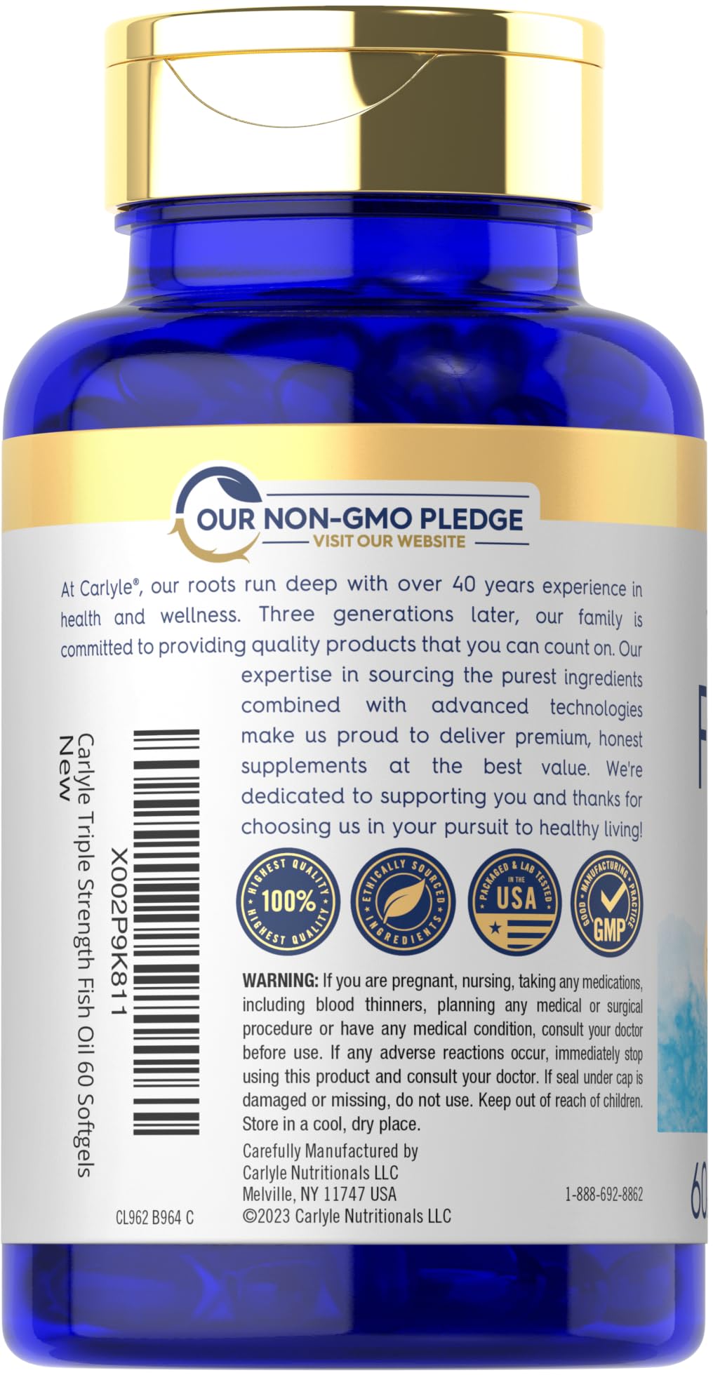 Carlyle Triple Strength Omega 3 Fish Oil | 1400mg | 60 Softgels | Non-GMO, Gluten Free Supplement - Medaid International