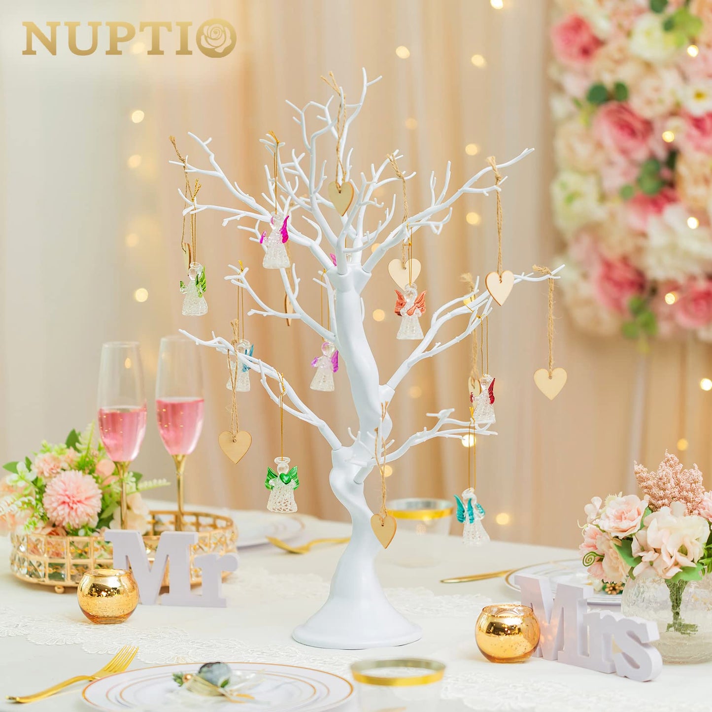 Nuptio White Christmas Tree Branch Artificial 22.8 inch Tall Manzanita Tree Centerpiece Wedding Centerpieces for Tables, Decorative Ornament Display Tree Branches for Decoration Weddings (1 Pc) - Medaid International