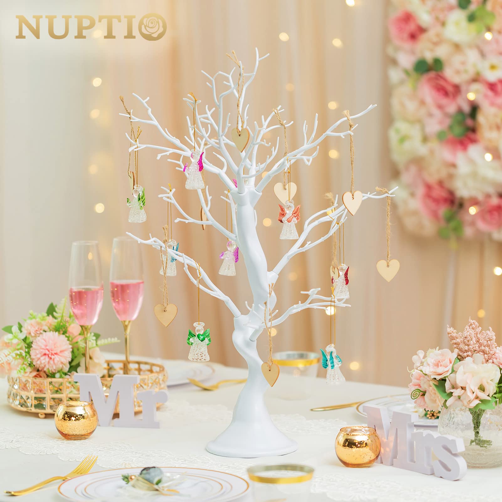 Nuptio White Christmas Tree Branch Artificial 22.8 inch Tall Manzanita Tree Centerpiece Wedding Centerpieces for Tables, Decorative Ornament Display Tree Branches for Decoration Weddings (1 Pc) - Medaid International