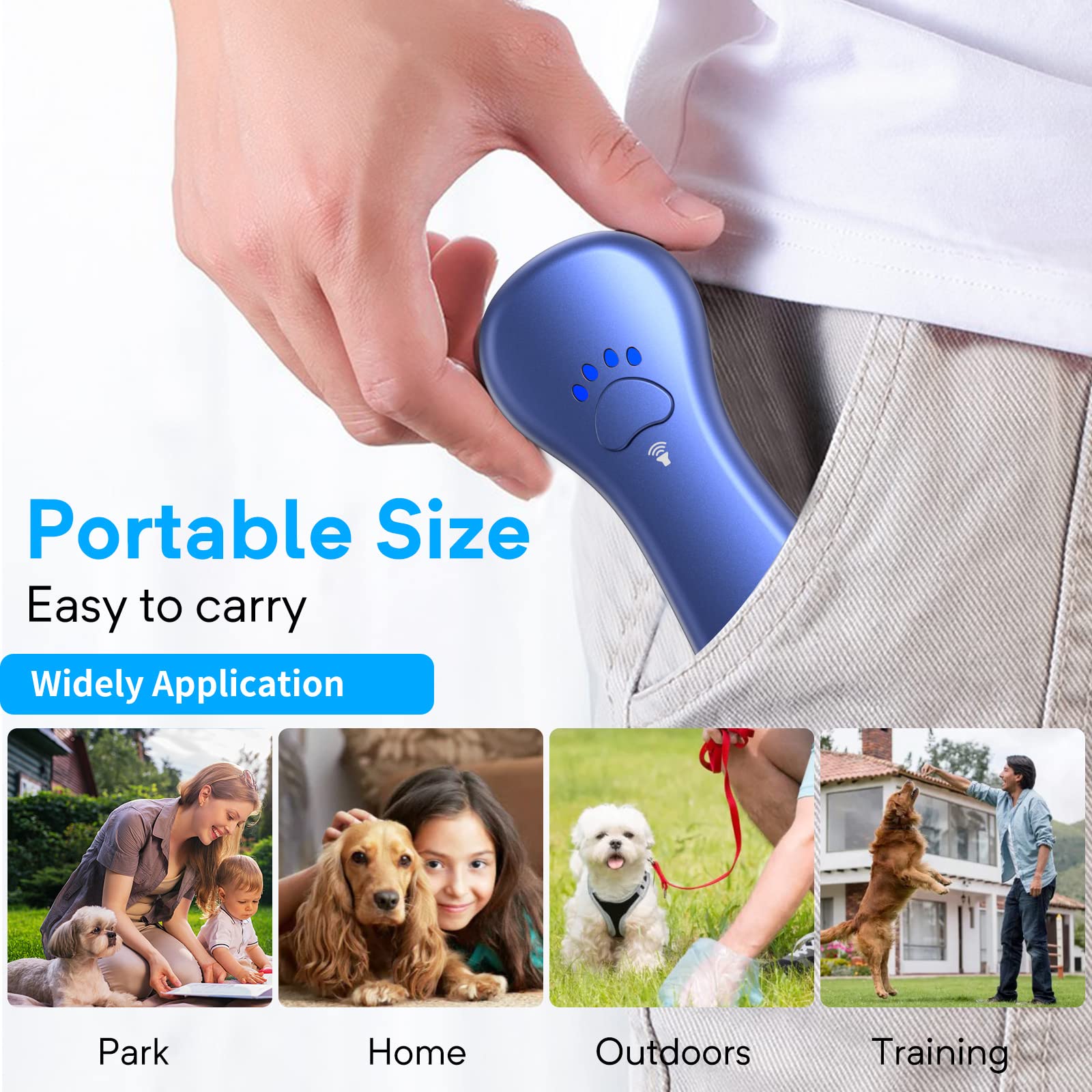 Ahwhg New Anti Barking Device,Dog Barking Control Devices,Rechargeable Ultrasonic Dog Bark Deterrent up to 16.4 Ft Effective Control Range Safe for Human & Dogs Portable Indoor & Outdoor(Blue) - Medaid International