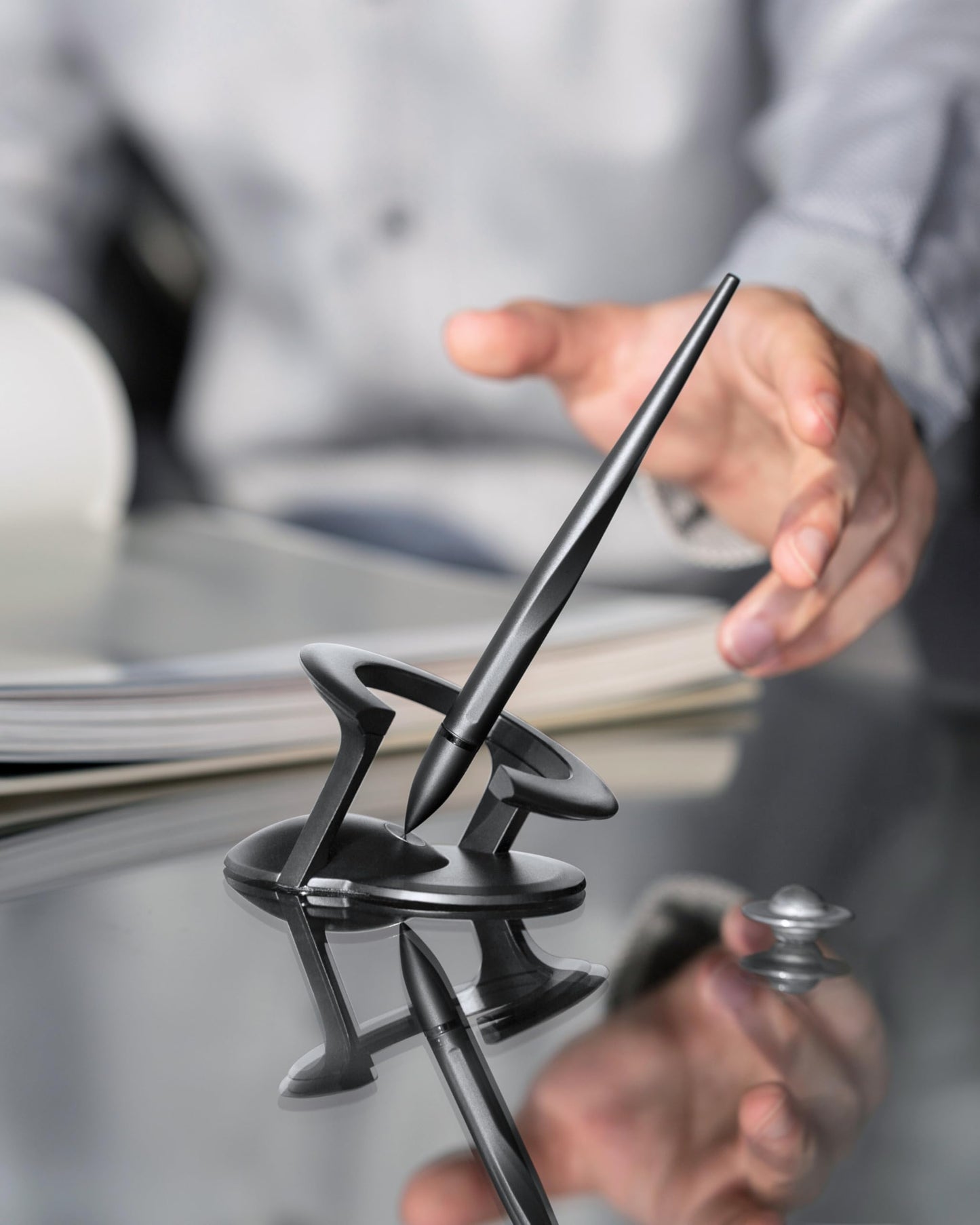 novium Hoverpen Interstellar - Space Black, Ballpoint Pen, Unique Conversational Starter, Premium Futuristic Design, Precision Flow Ink, Schmidt Ballpoint Cartridges - Medaid International