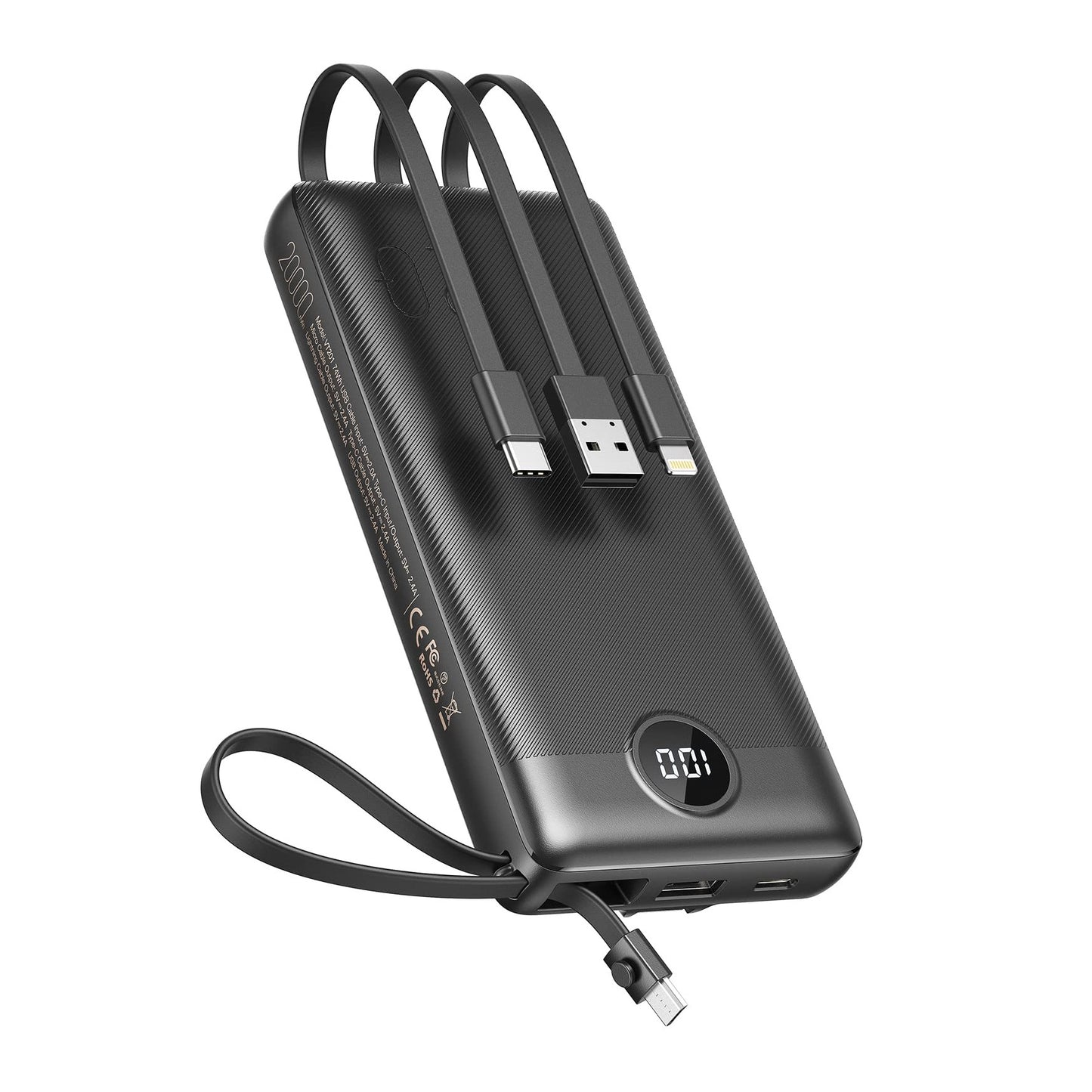 VEEKTOMX Power Bank with Built in Cables 20000mAh BK EU - Medaid International
