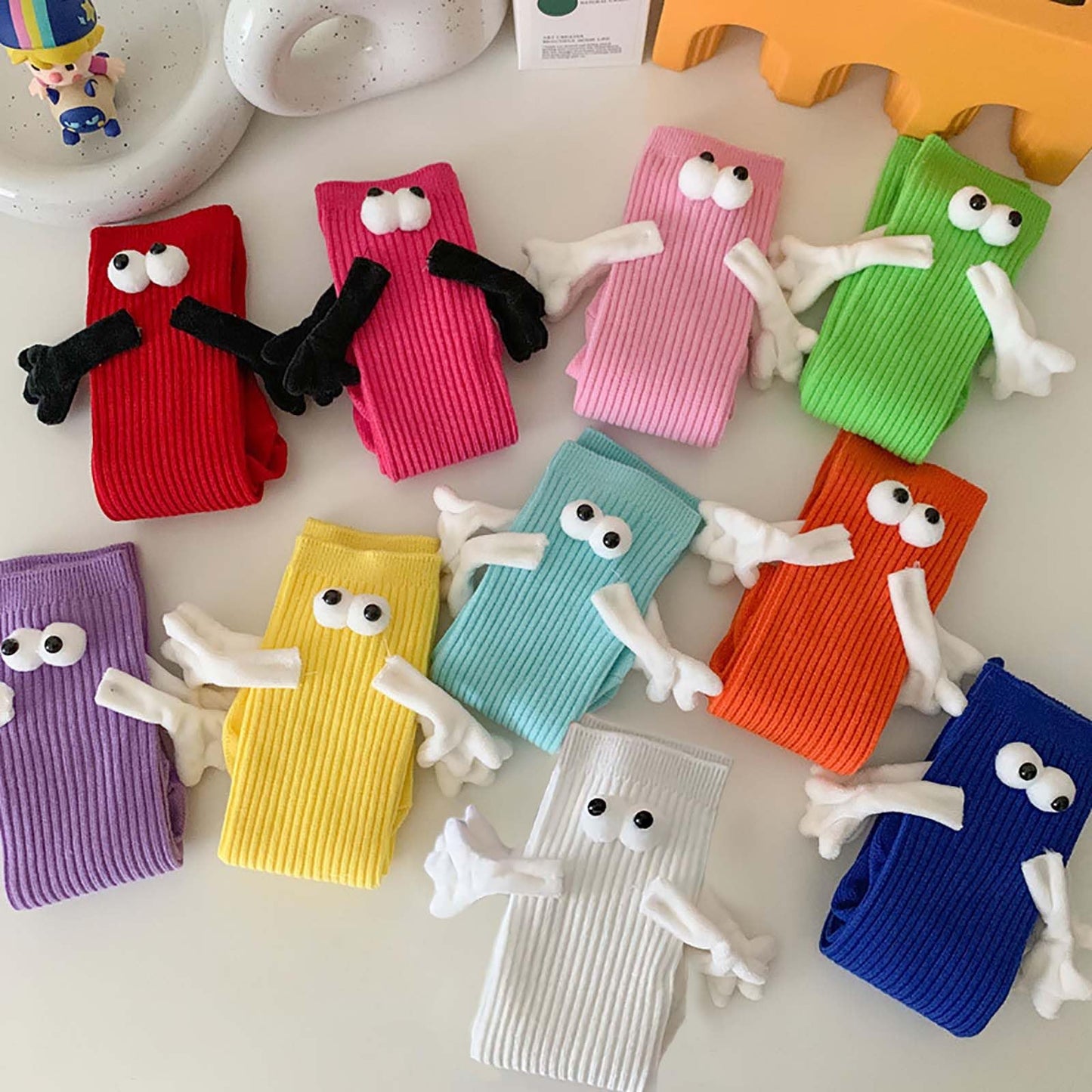 ARTSIM Magnetic Hand Holding Socks for Couple Friends Kids 3D Doll Mid-Tube Cute Hand in Hand Socks with Eyes Novelty Xmas Socks Rose Red (Color : Rose Red, Size : One Size) - Medaid International