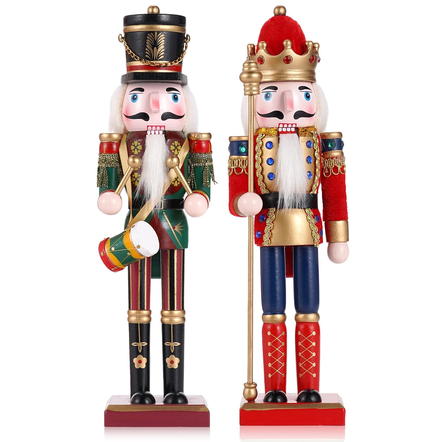 Tpudn 2 Pcs Wooden Christmas Nutcracker Soldier, 30CM Traditional Painted Figures, Festive Collectible for Home Fireplace Tree Party Decoration (Drummer & Spear) - Medaid International