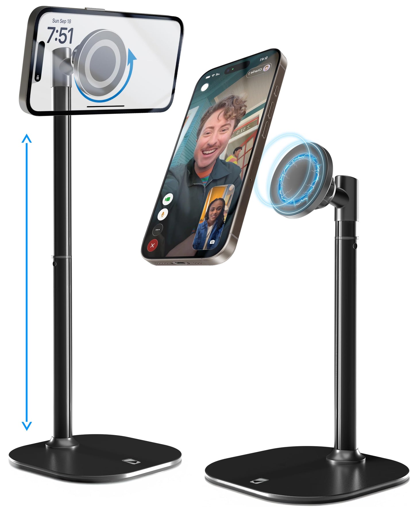 COOPER MagStand - Adjustable Magnetic iPhone Stand for Desk & Phone Holder for Video Recording, Compatible with MagSafe, Stand for iPhone 17 Pro Max, 16/15/14/13/12, Small Mag Safe Tripod (Black) - Medaid International