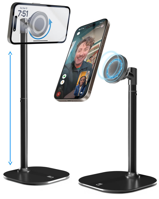 COOPER MagStand - Adjustable Magnetic iPhone Stand for Desk & Phone Holder for Video Recording, Compatible with MagSafe, Stand for iPhone 17 Pro Max, 16/15/14/13/12, Small Mag Safe Tripod (Black) - Medaid International