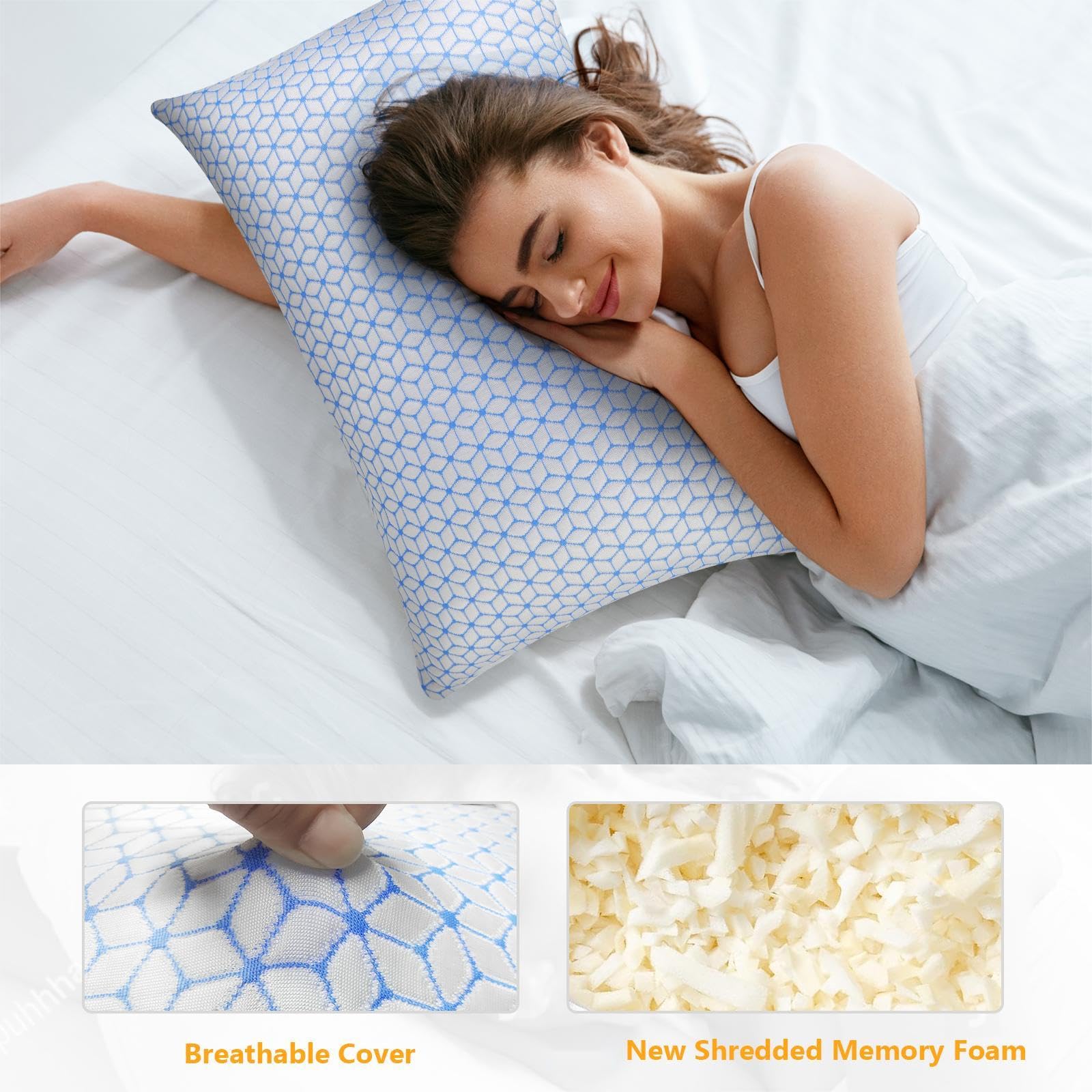 Love Attitude Shredded Memory Foam Pillows Queen Size Set of 2, Cooling Firm Pillows Queen Size 2 Pack for Bed, Adjustable for Side Back Stomach Sleepers - Medaid International
