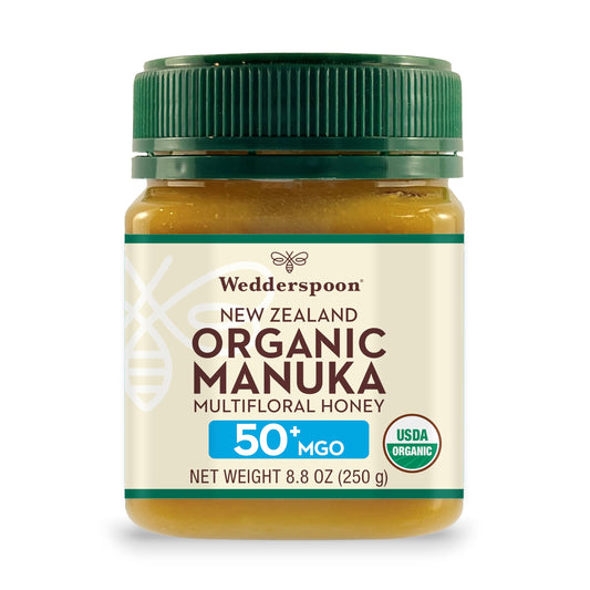 Wedderspoon Raw Premium USDA Certified Organic Manuka Honey, 50+ MGO, 8.8 Oz, Unpasteurized New Zealand Honey, From Our Hives to Your Home - Medaid International