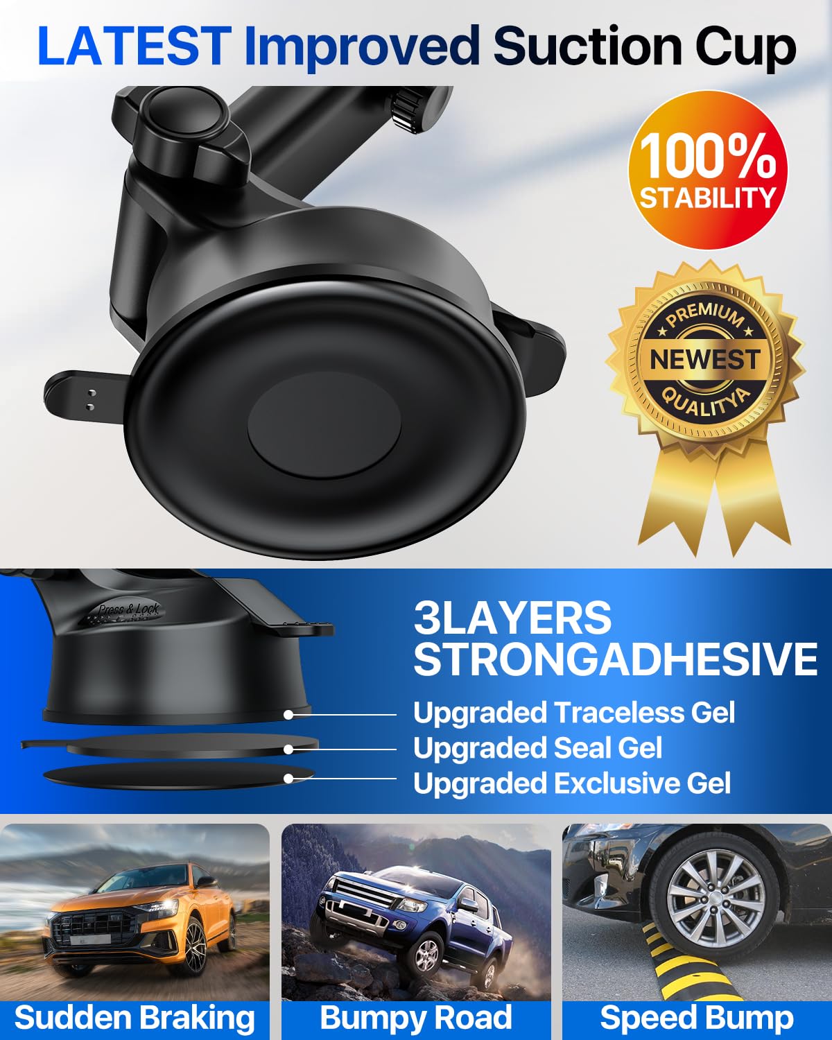 2025 Ultimate Car Phone Mount【98+LBS Strongest Suction & Military-Grade】【Patent & Safety Certs】 Cell Phone Holder Truck Stand for Dashboard Windshield Vent for iPhone 16 Pro Max Samsung (Black) - Medaid International