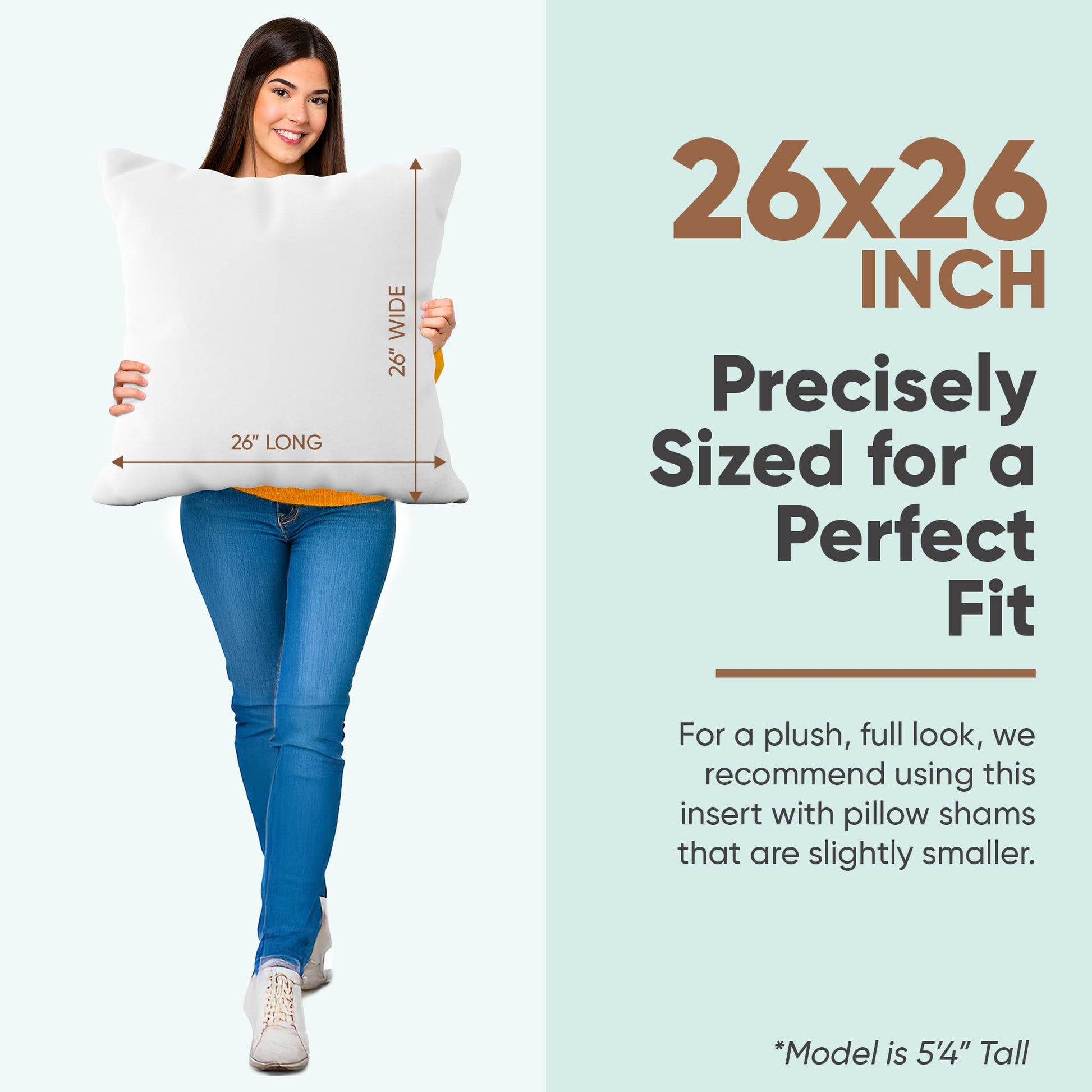 Pillowflex Synthetic Down Pillow Insert - 26x26 Down Alternative, Ultra Soft Large Square European Throw Pillow, Couch Euro Sham, Bed - 1 Decorative Form - Medaid International