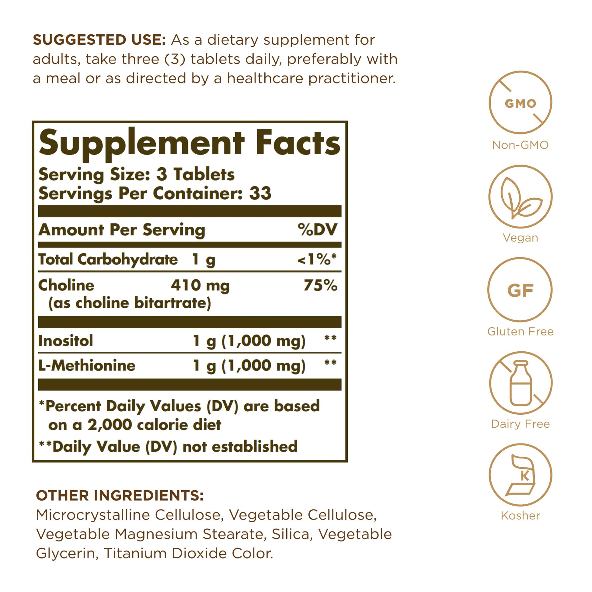 Solgar Lipotropic Factors - 100 Tablets - Non-GMO, Vegan, Gluten Free, Dairy Free, Kosher - 33 Servings - Medaid International