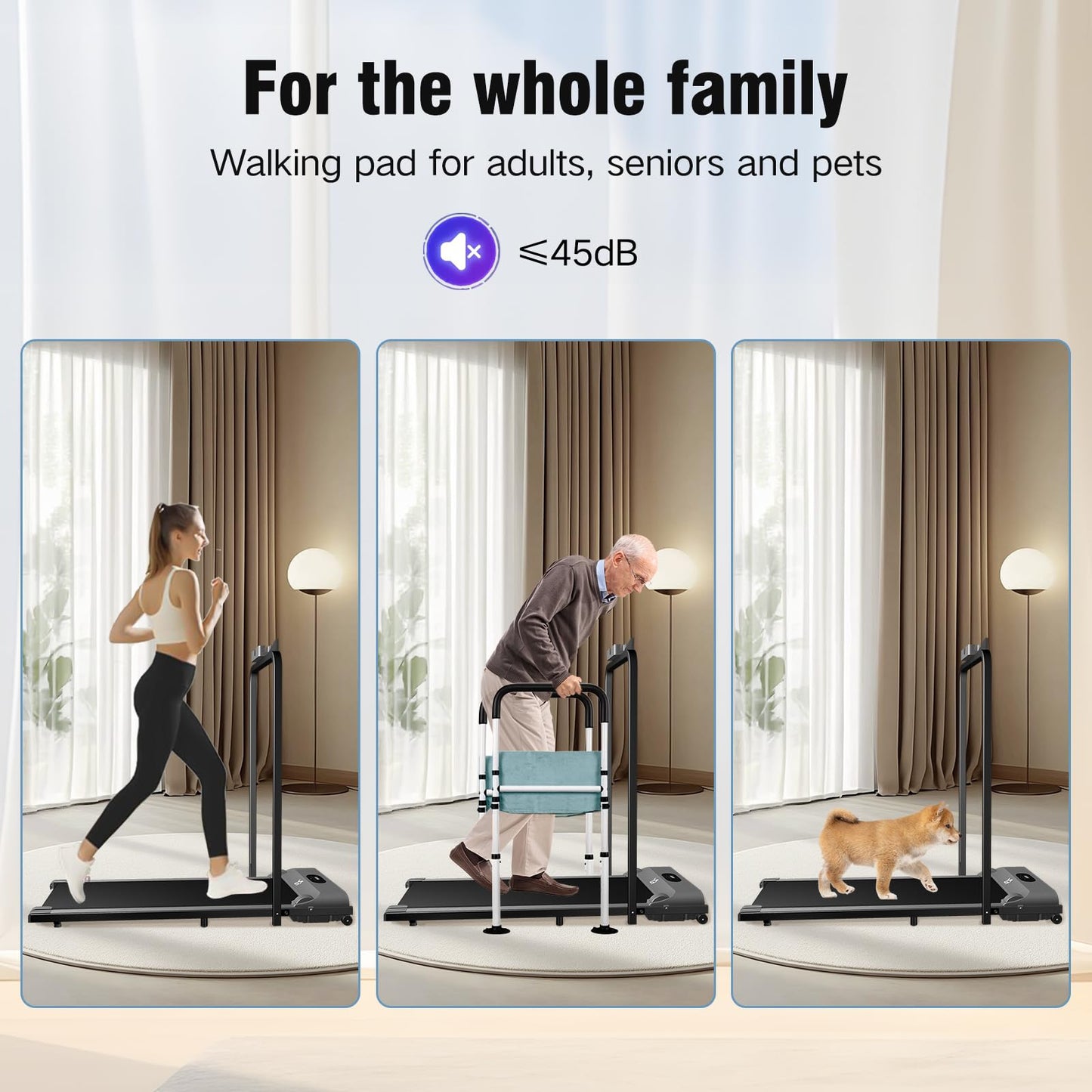 Walking Pad Treadmill, 3 in 1 for Walking and Jogging, Low Noise, Under Desk for Home/Office with LED Display, Remote Control, Installation-Free, Collapsible armrests Grey - Medaid International