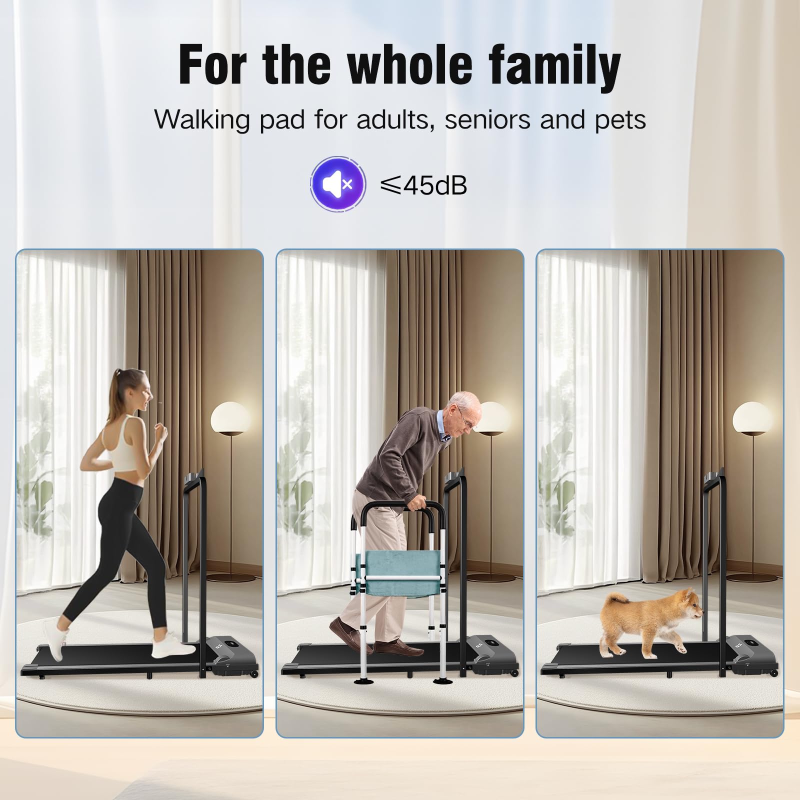 Walking Pad Treadmill, 3 in 1 for Walking and Jogging, Low Noise, Under Desk for Home/Office with LED Display, Remote Control, Installation-Free, Collapsible armrests Grey - Medaid International