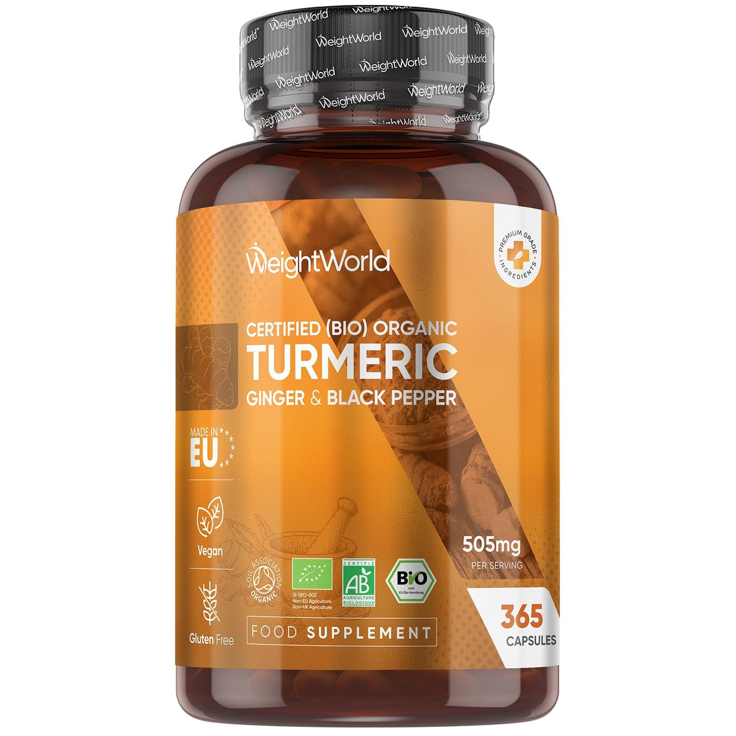Organic Turmeric Curcumin with Black Pepper & Ginger - 365 Tablets (1 Year Supply) - High Strength Turmeric Supplement Capsules for Joint Health, Mobility & Stomach, Curcumin Extract, Vegan Friendly - Medaid International