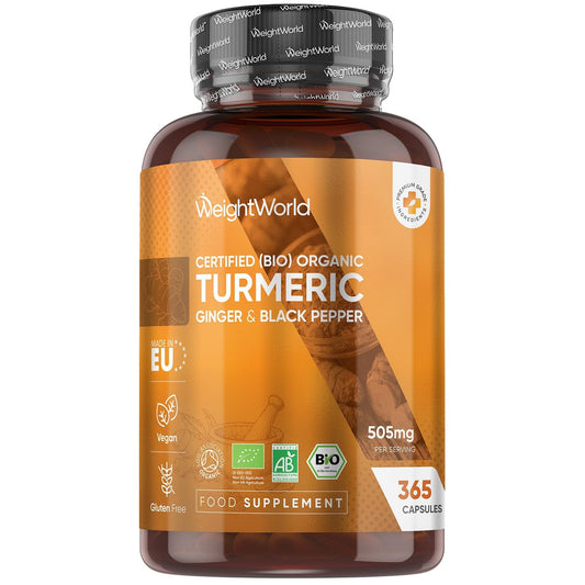 Organic Turmeric Curcumin with Black Pepper & Ginger - 365 Tablets (1 Year Supply) - High Strength Turmeric Supplement Capsules for Joint Health, Mobility & Stomach, Curcumin Extract, Vegan Friendly - Medaid International