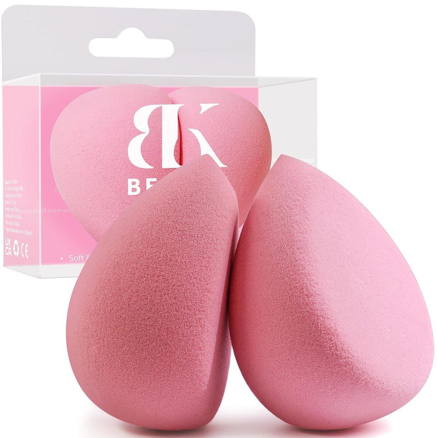 BEAKEY Flat Duo Patented Makeup Sponge Set of 2, Latex Free Pink Beauty Sponge for Foundation and Powder Application, Soft Blending Sponges, Large Flat Design, BeautyTools for Makeup Lovers - Medaid International